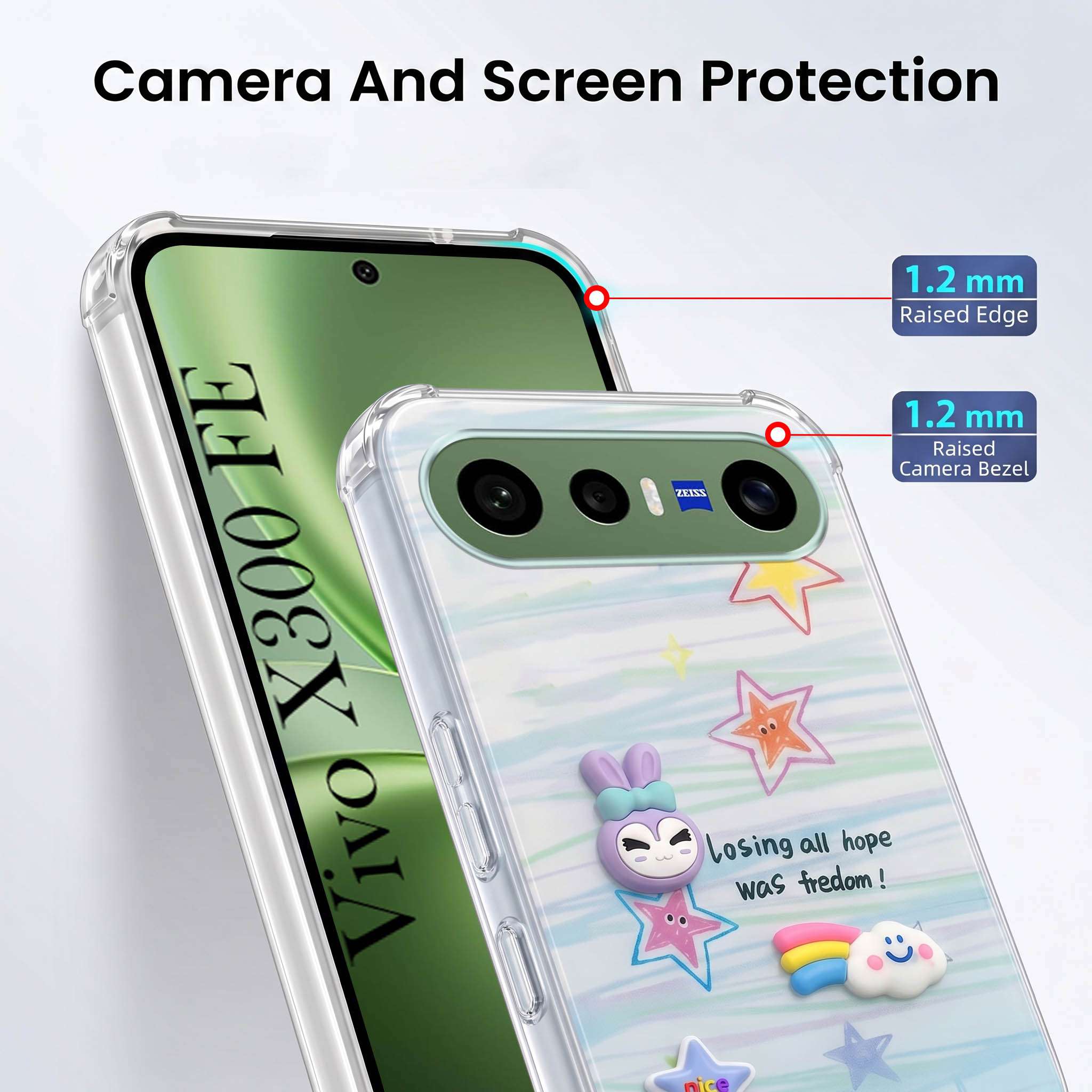 For Vivo X300 FE Back Cover Case (3D Cute Cartoons | Hard Back Side Soft | Matte Premium Finish | HD Printing)