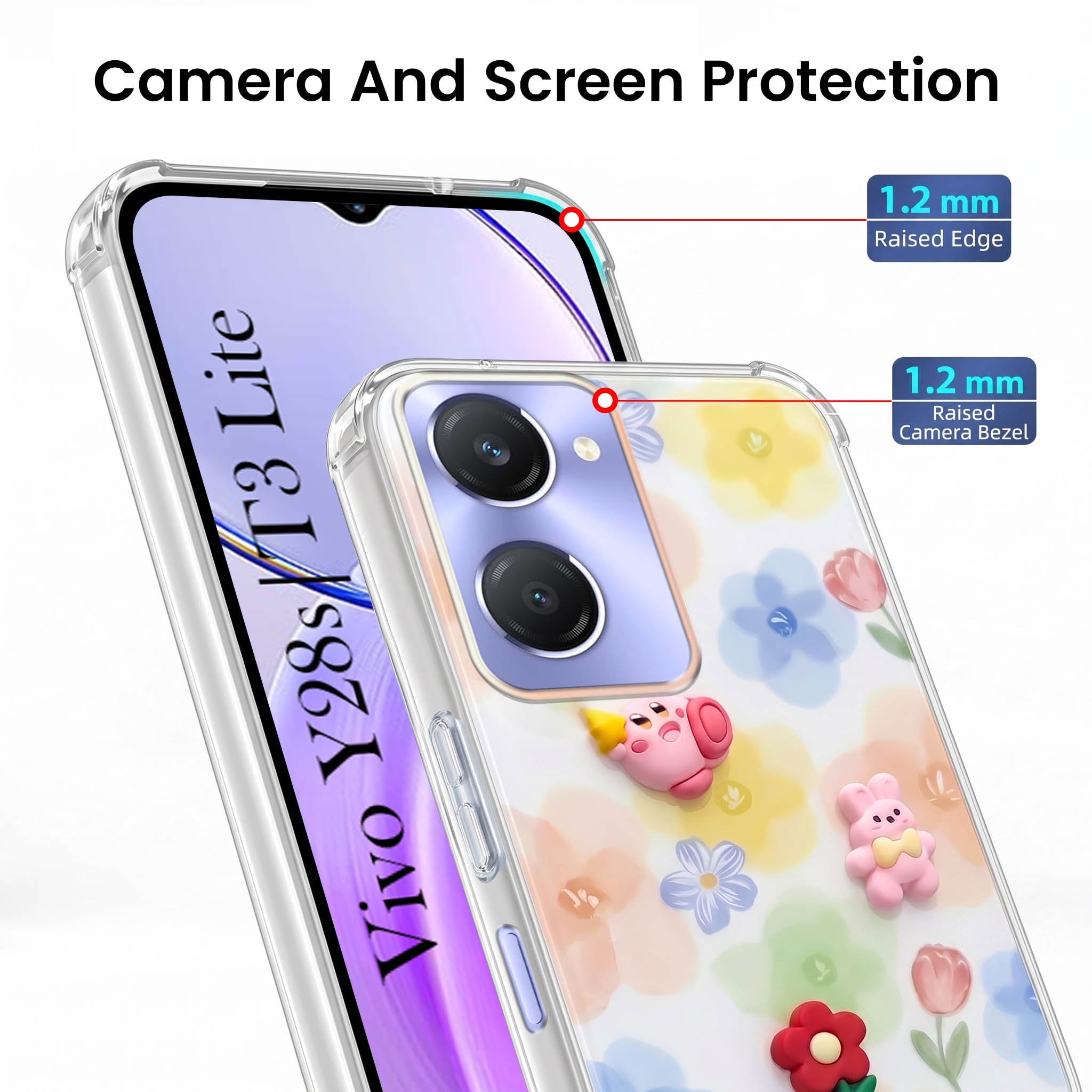 For Vivo Y28s 5G | Vivo T3 Lite 5G Back Cover Case (3D Cute Cartoons | Hard Back Side Soft | Matte Premium Finish | HD Printing)