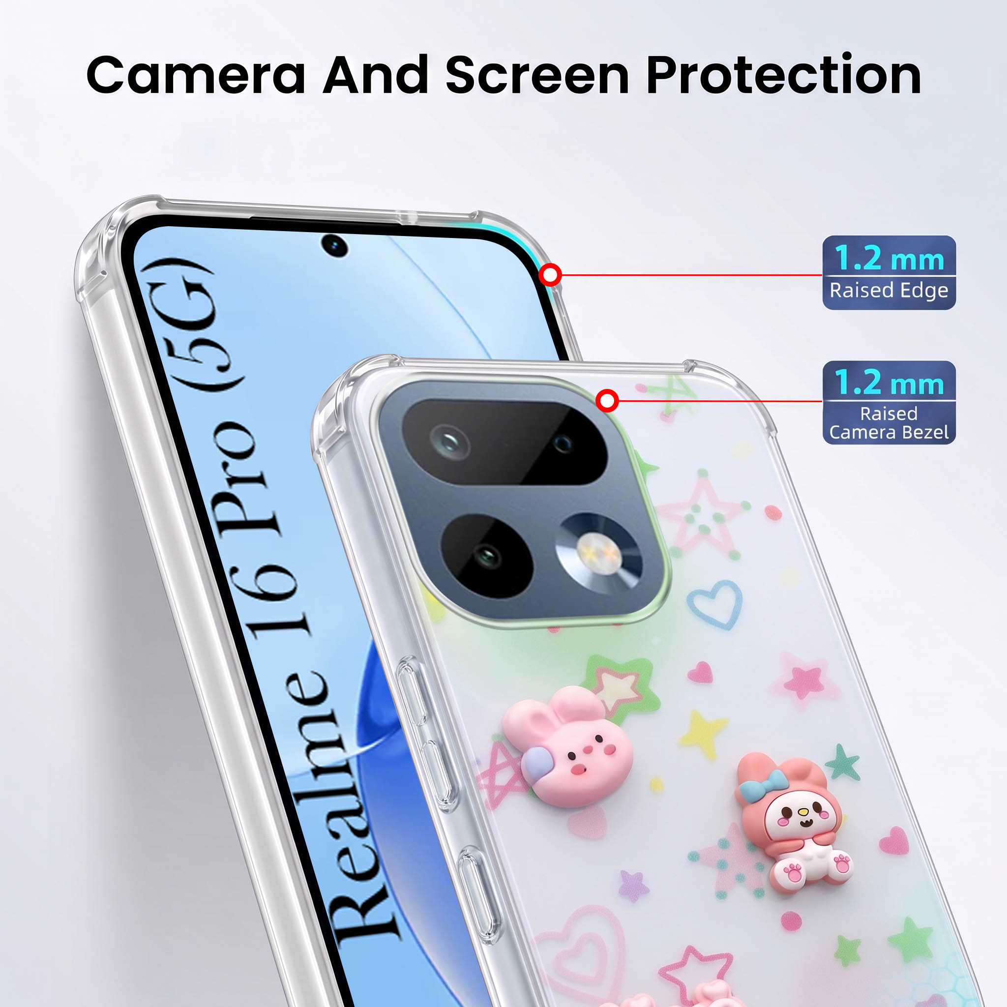 For Realme 16 Pro Back Cover Case (3D Cute Cartoons | Hard Back Side Soft | Matte Premium Finish | HD Printing)