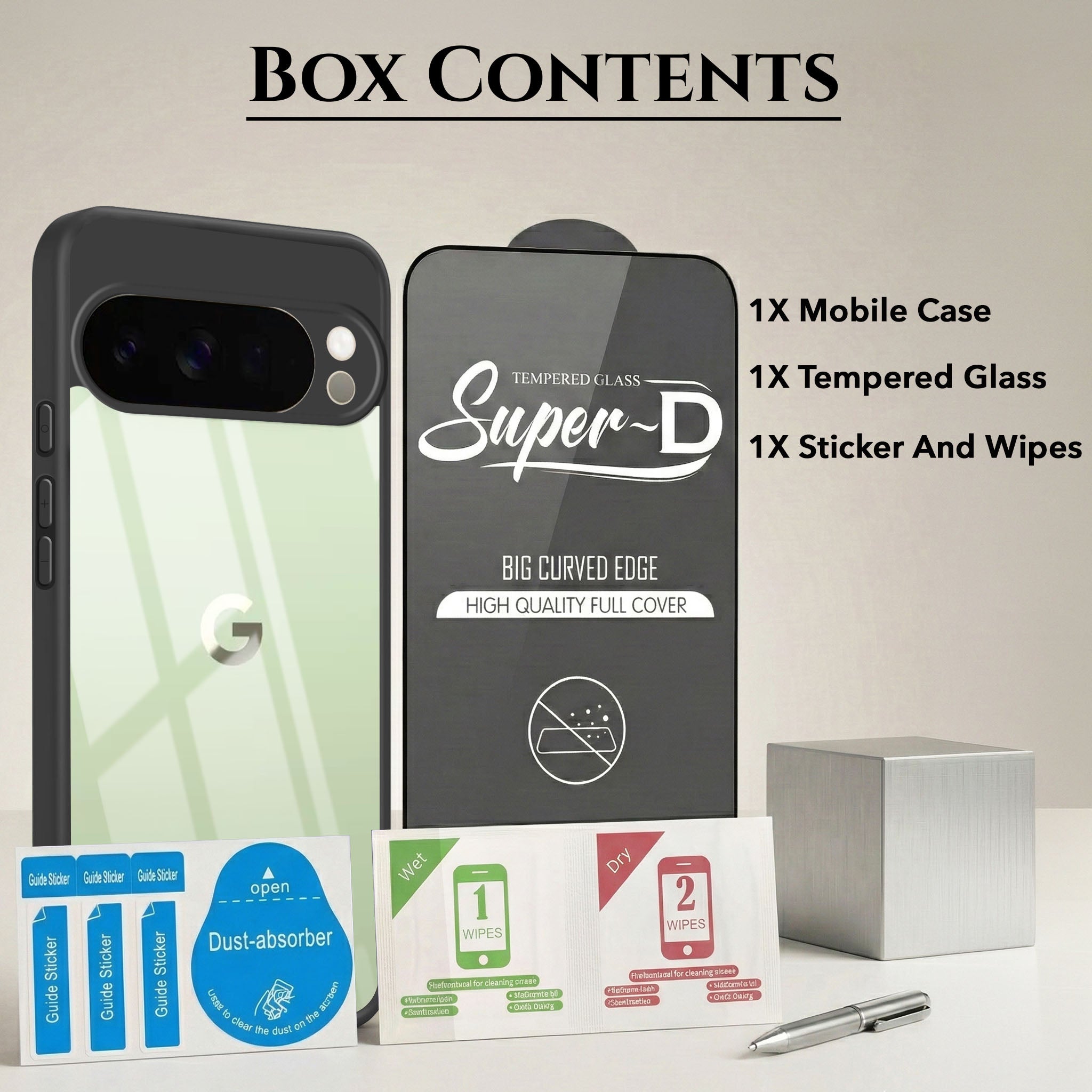 For Google Pixel 10 Pro XL Combo with Back Cover and 9H Tempered Glass (Lifetime Anti-Yellow | Crystal Clear Shockproof | Oleophobic Coating Screen Glass)