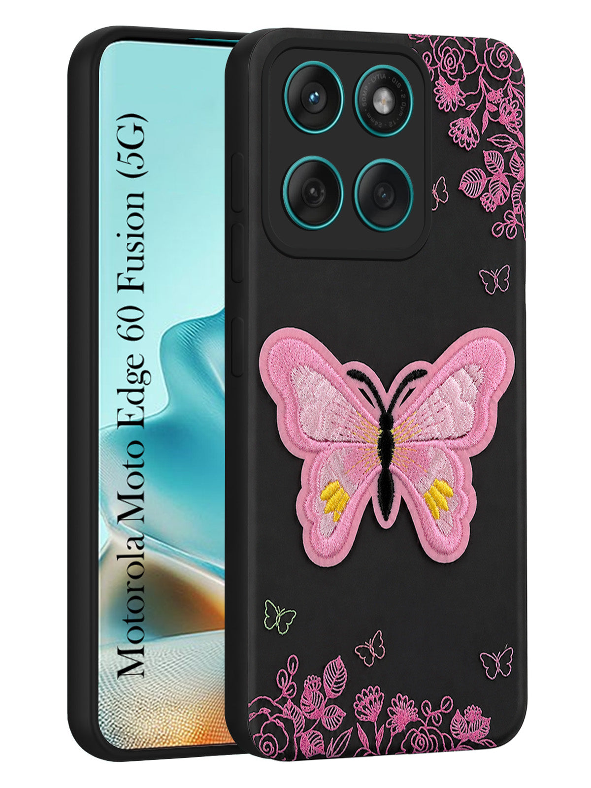 For Motorola Moto Edge 60 Fusion Back Cover Case (Soft Butterfly Embroidery | Women Teen Girls | Camera Protection| Matte Silicone)