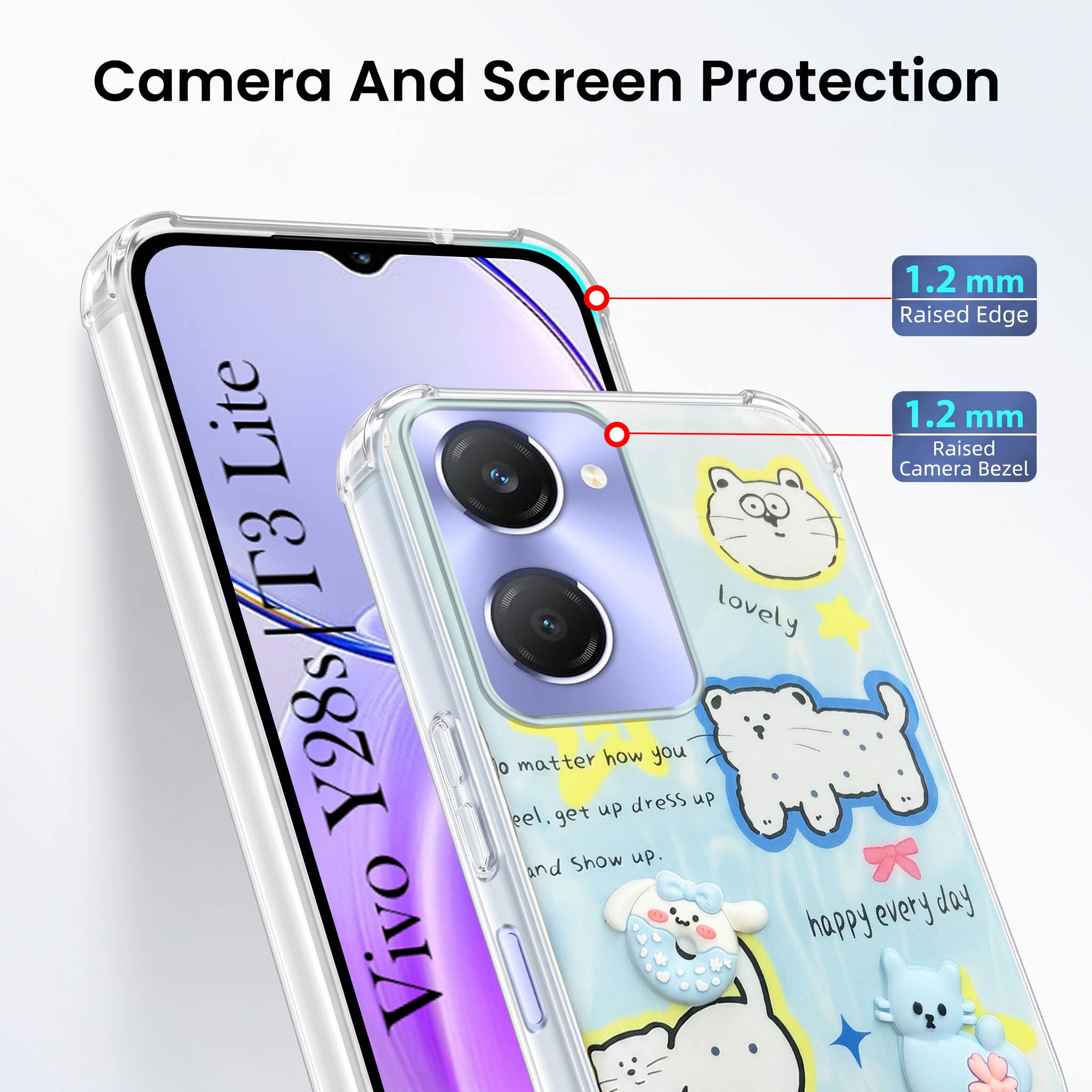 For Vivo Y28s 5G | Vivo T3 Lite 5G Back Cover Case (3D Cute Cartoons | Hard Back Side Soft | Matte Premium Finish | HD Printing)