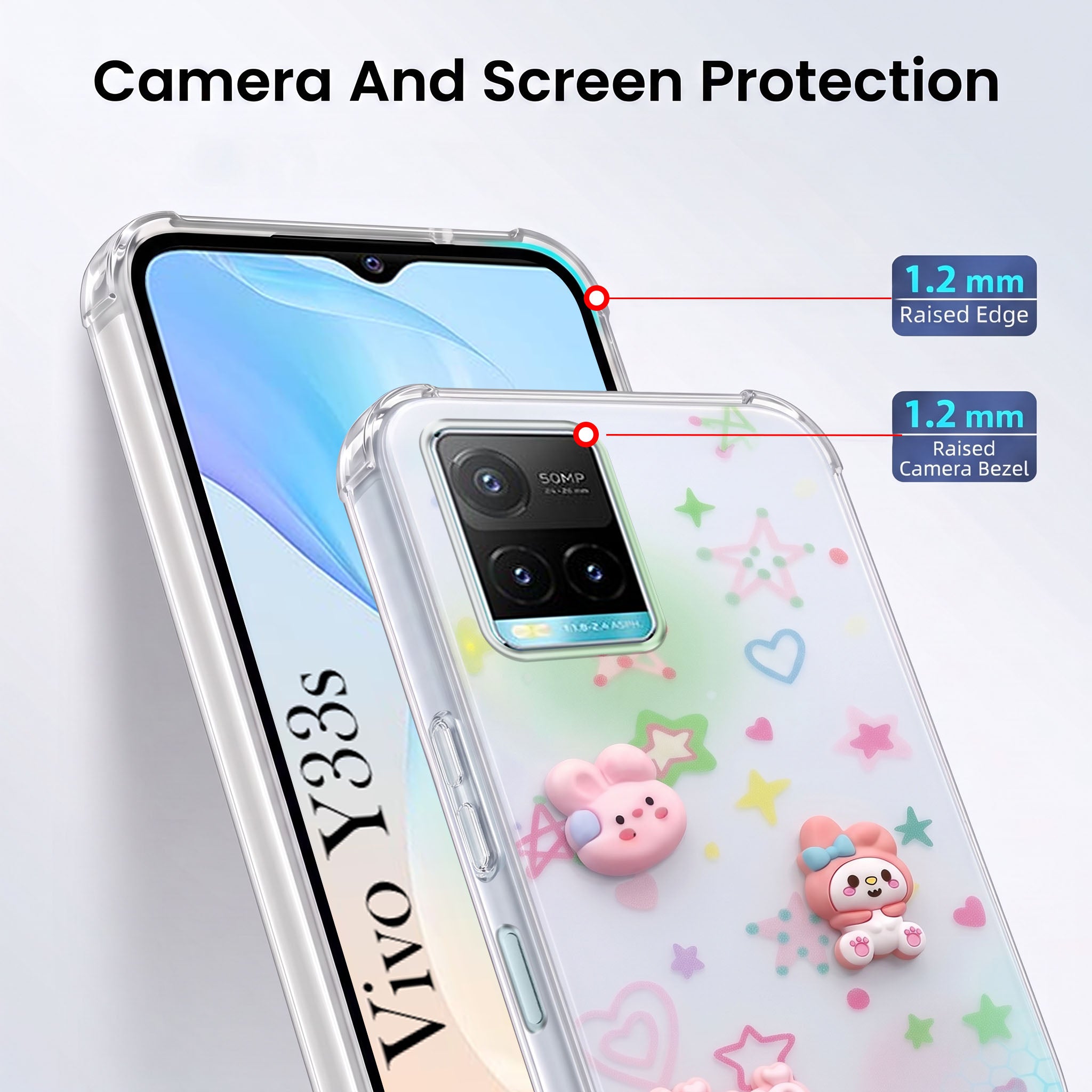 For Vivo Y33s Back Cover Case (3D Cute Cartoons | Hard Back Side Soft | Matte Premium Finish | HD Printing)