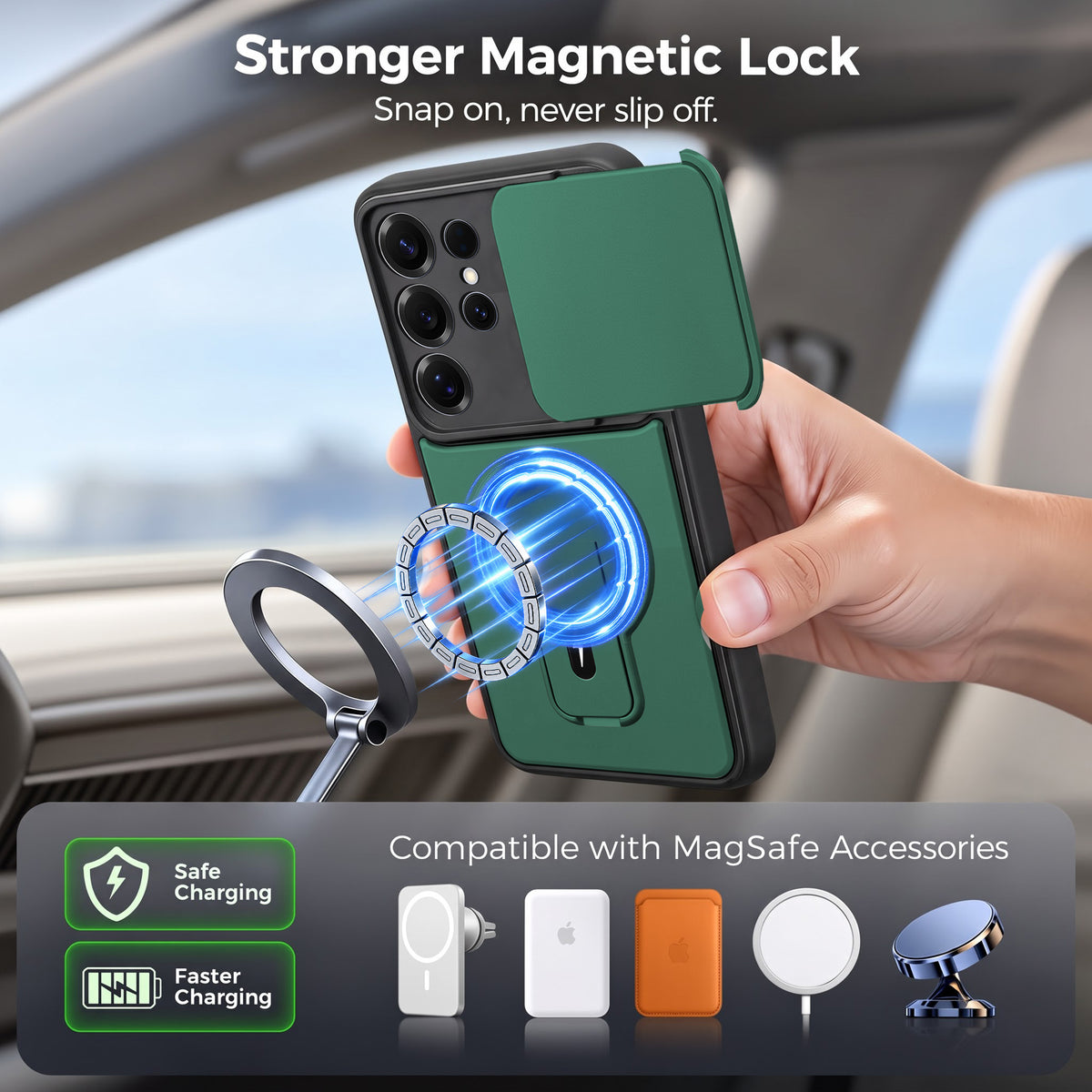For Samsung Galaxy S25 Ultra Back Case Cover Metallic (Hybrid Armor Kickstand | Sliding Shutter Camera Protection | MagSafe Compatible)
