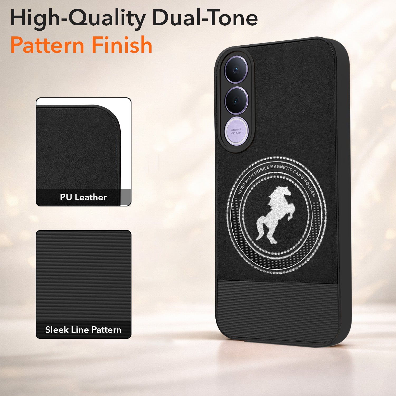 For Vivo V70 FE 5G Back Cover Case PU Leather Finish (Professional Minimalist Texture | MagSafe Compatile | Camera Protection | Sleek Sober Formal)