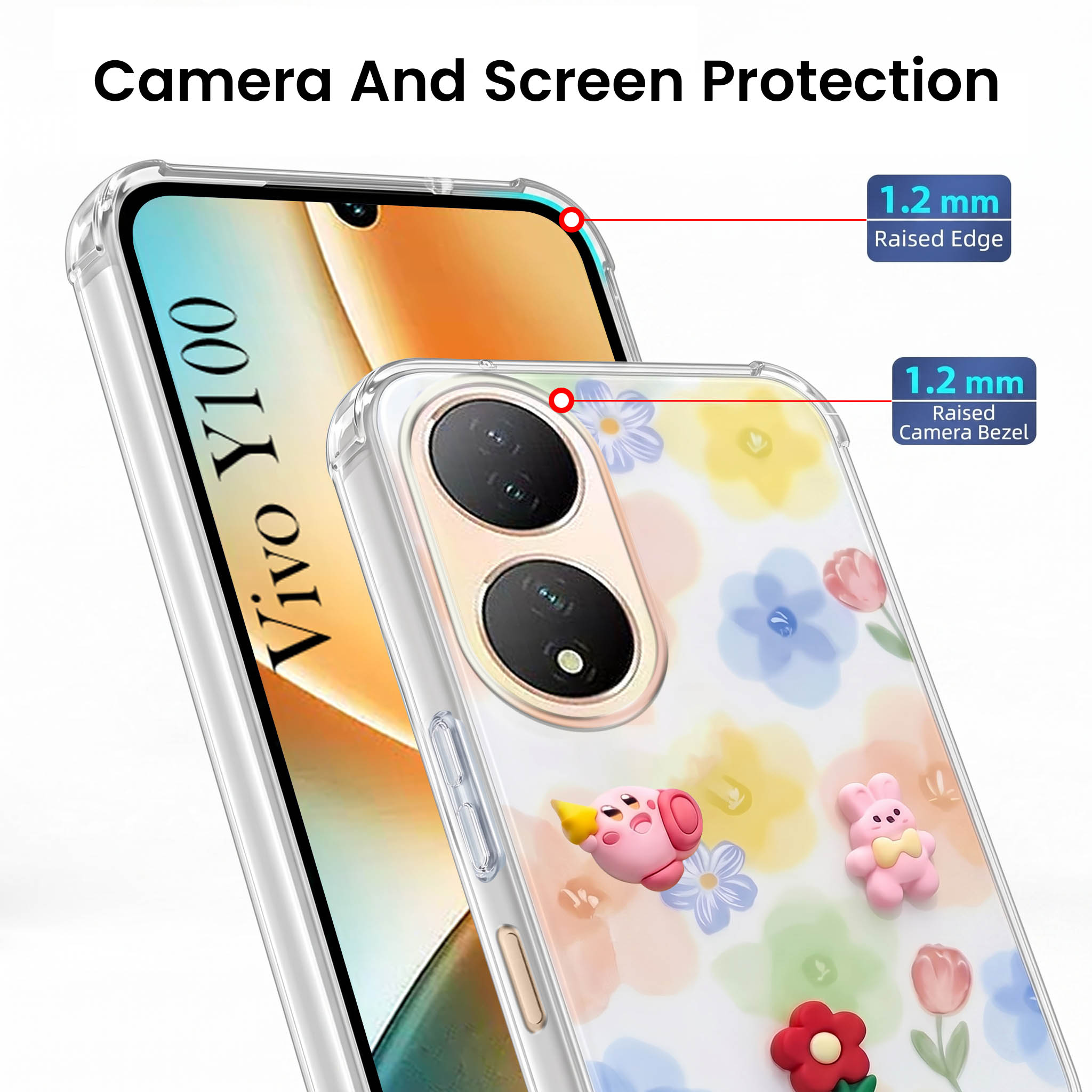 For Vivo Y100 Back Cover Case (3D Cute Cartoons | Hard Back Side Soft | Matte Premium Finish | HD Printing)