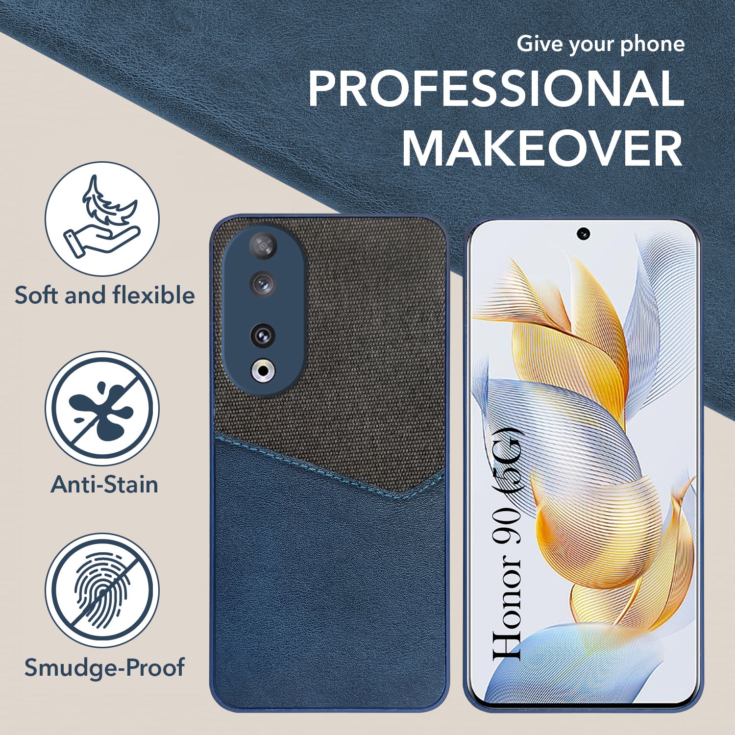 For Honor 90 5G Back Cover Case (Dual PU Leather Stitch | Professional Minimalist | Soft and Flexible)
