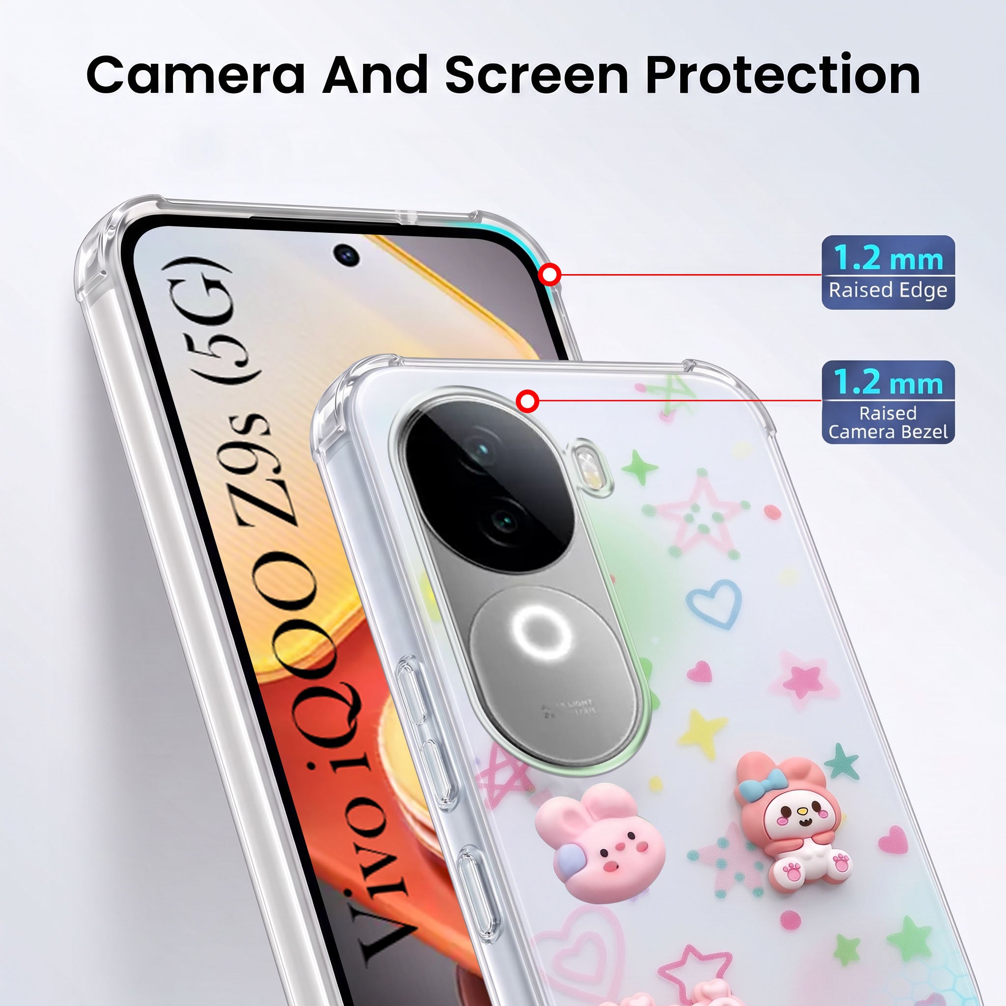 For Vivo iQOO Z9s Back Cover Case (3D Cute Cartoons | Hard Back Side Soft | Matte Premium Finish | HD Printing)