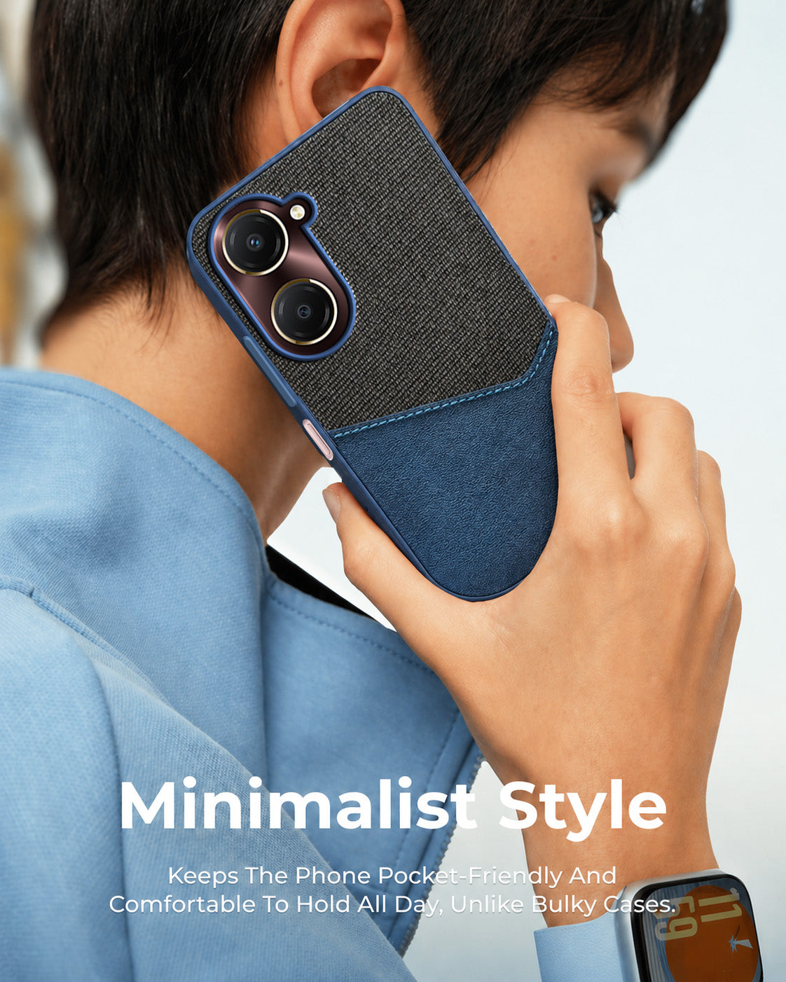 For Vivo iQOO Z9 Lite Back Cover Case (Dual PU Leather Stitch | Professional Minimalist | Soft and Flexible)