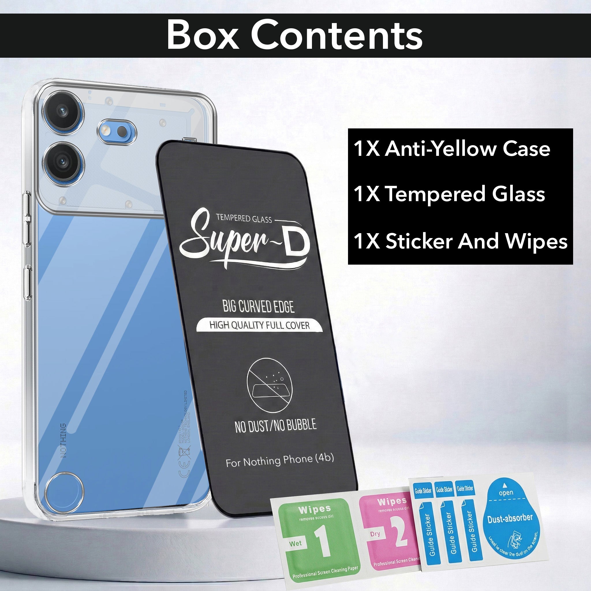 For Nothing Phone 4B 5G Combo with Back Cover and 9H Tempered Glass (Lifetime Anti-Yellow | Sleek Hard Crystal | Oleophobic Coating Screen Glass)