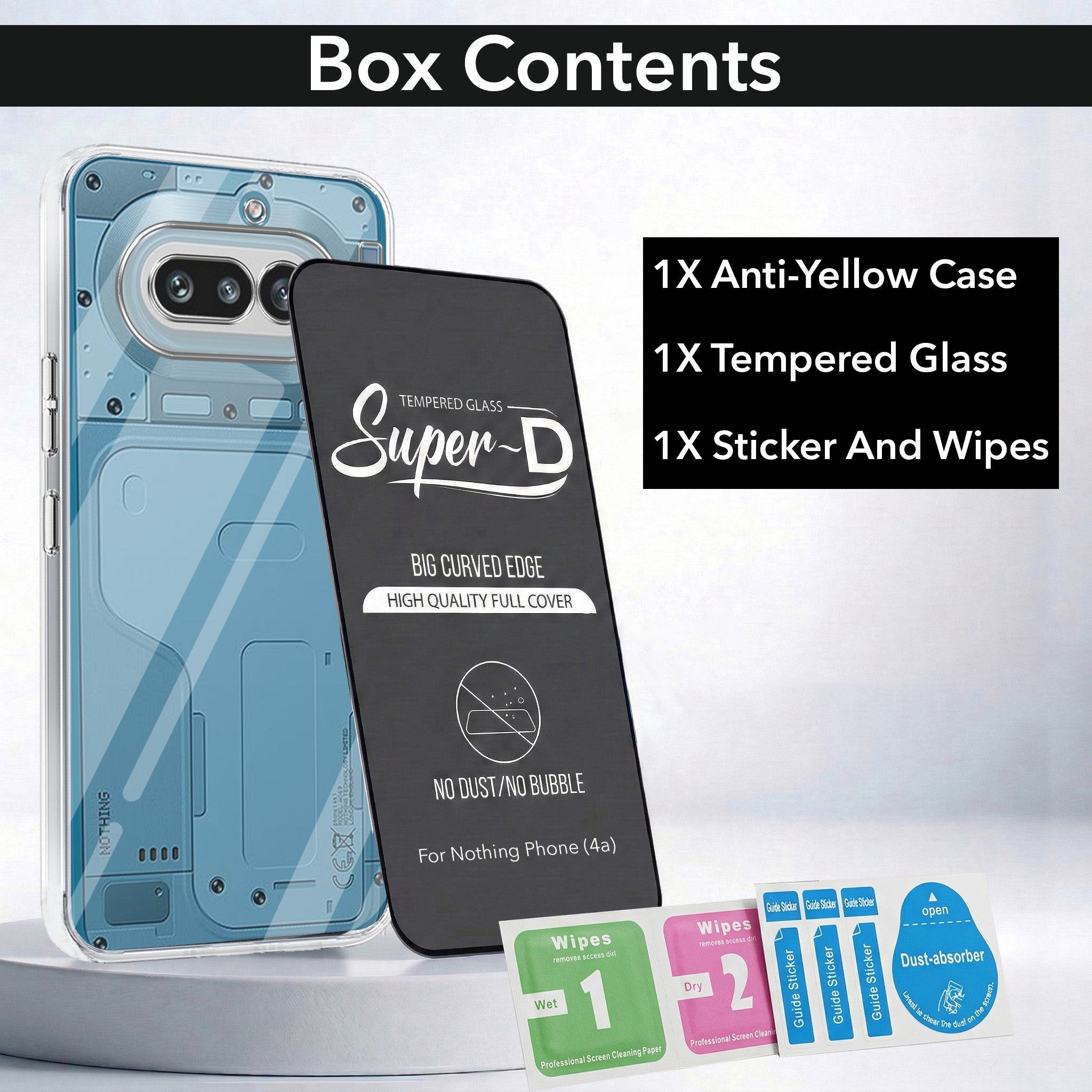 For Nothing Phone 4A 5G Combo with Back Cover and 9H Tempered Glass (Lifetime Anti-Yellow | Sleek Hard Crystal | Oleophobic Coating Screen Glass)