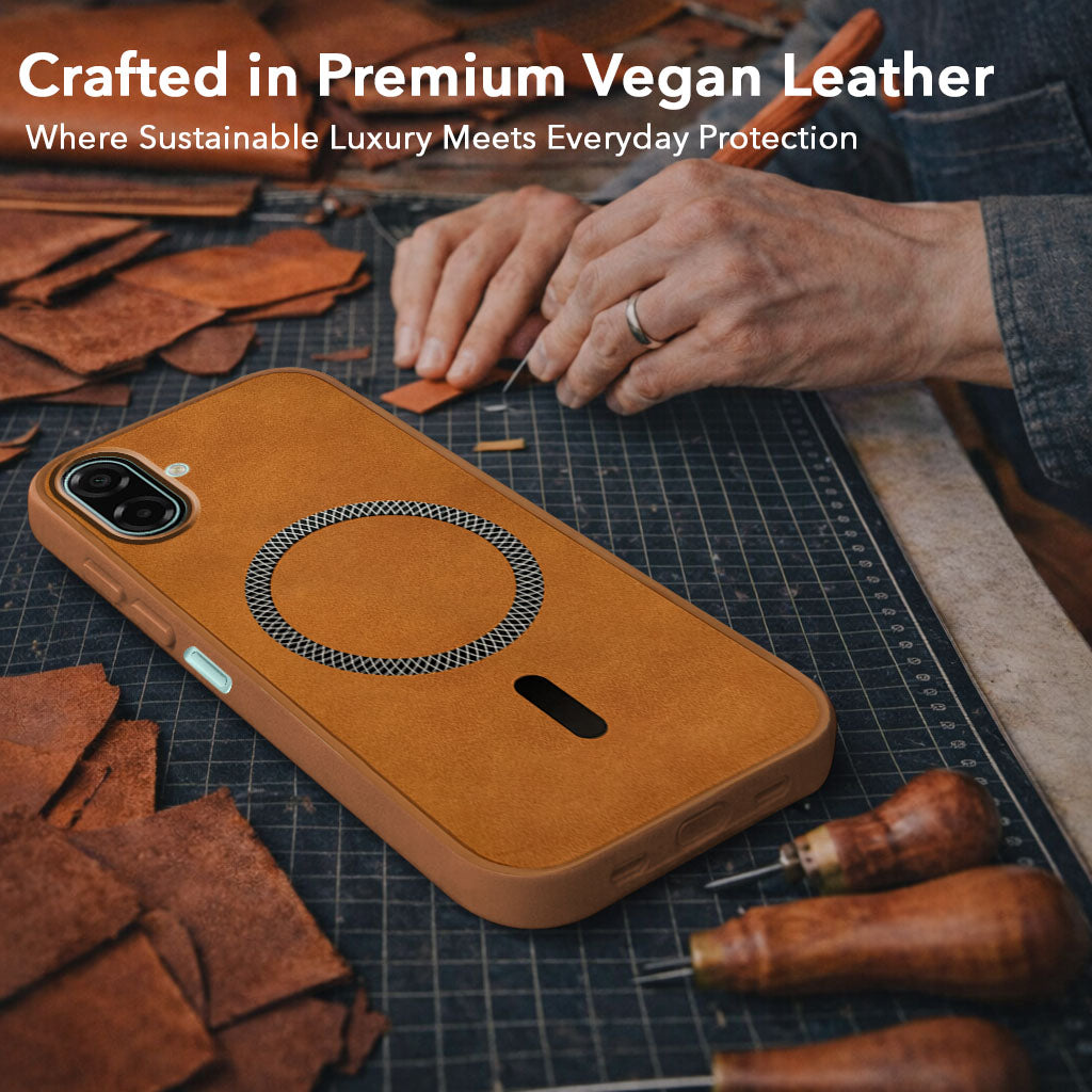 For Samsung Galaxy M17e Back Cover Case Leather Finish (MagSafe Compatible Wireless Charging | Soft Touch | Camera Bump Protection)