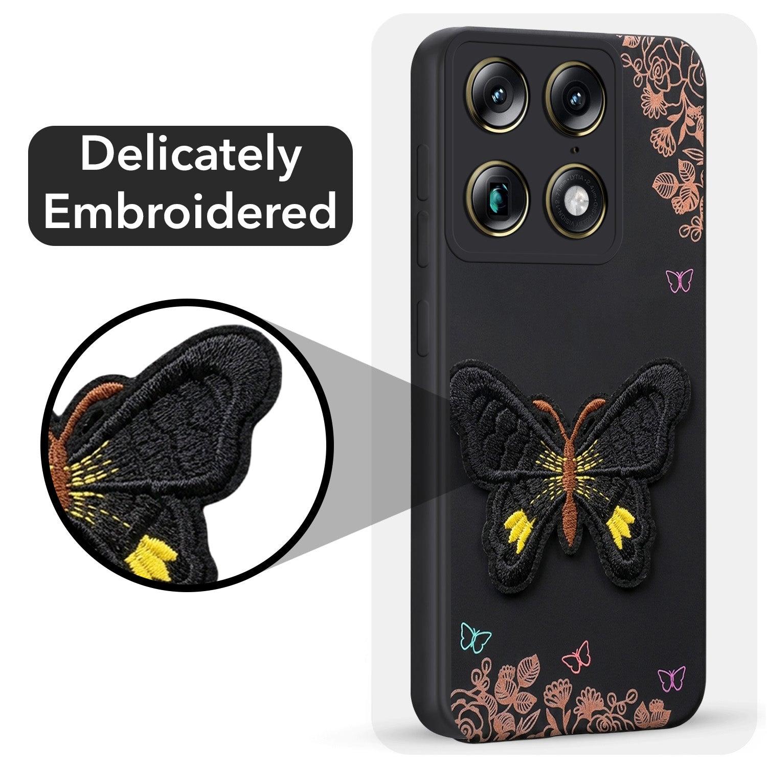 For Motorola Moto Signature 5G Back Cover Case (Soft Butterfly Embroidery | Women Teen Girls | Camera Protection| Matte Silicone)