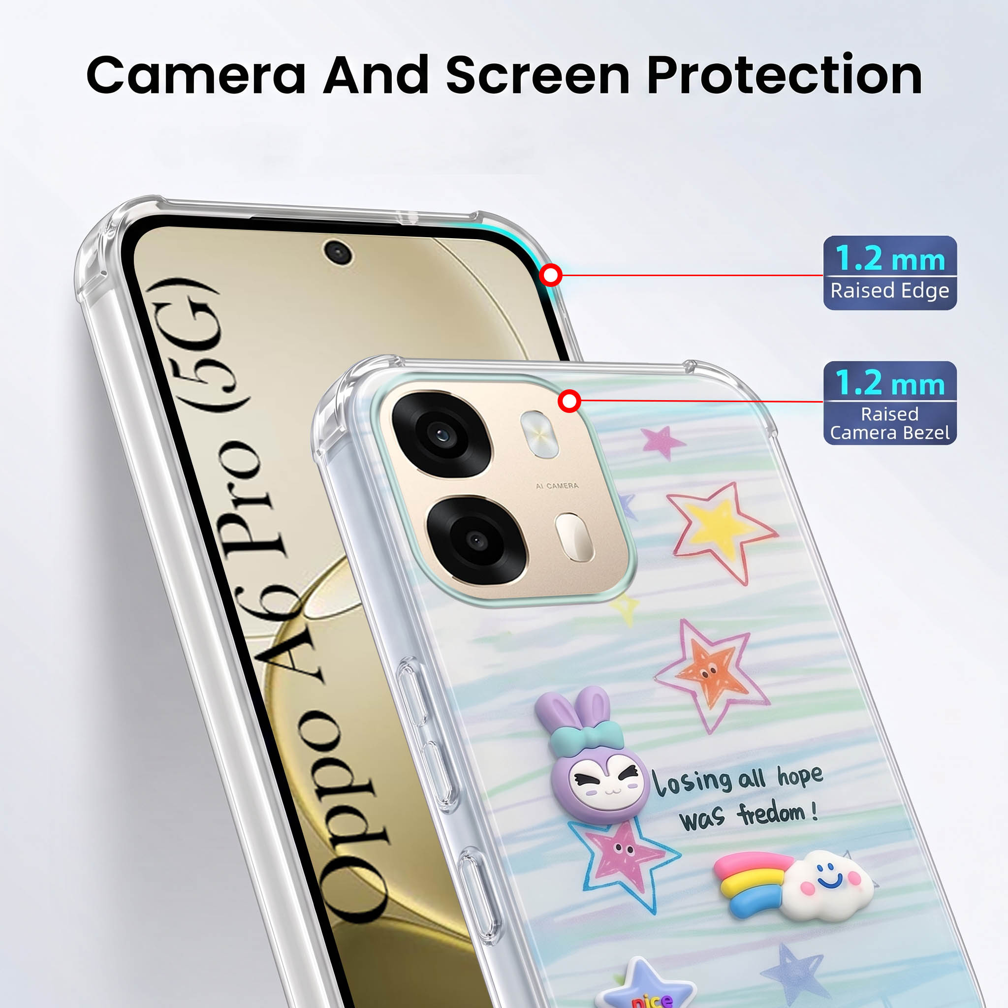 For Oppo A6 Pro Back Cover Case (3D Cute Cartoons | Hard Back Side Soft | Matte Premium Finish | HD Printing)