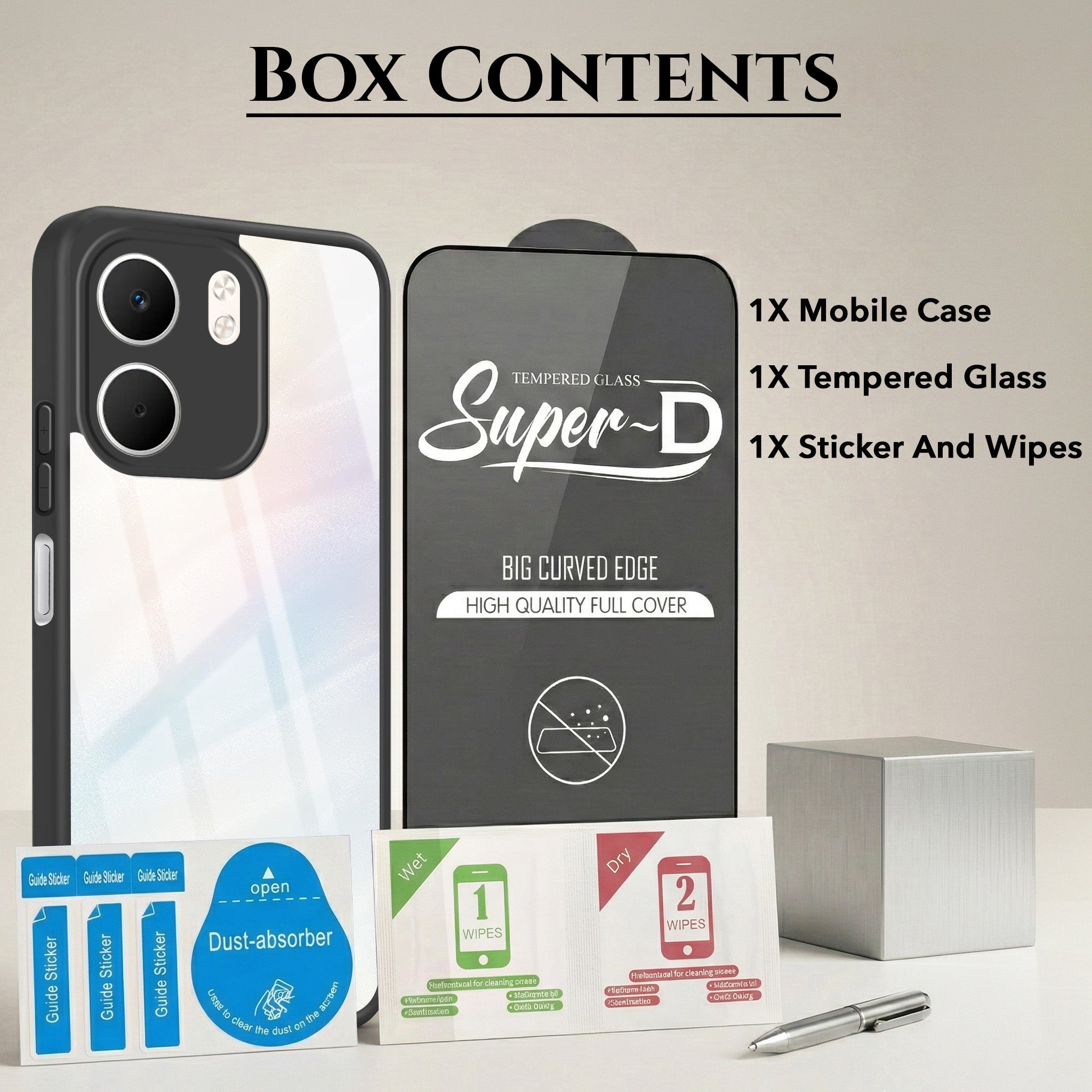 For Oppo A5X Combo with Back Cover and 9H Tempered Glass (Lifetime Anti-Yellow | Sleek Hard Crystal | Oleophobic Coating Screen Glass)