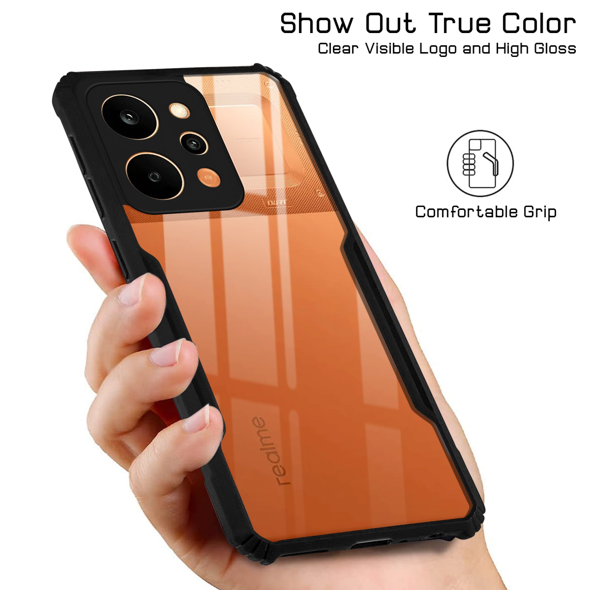 For Realme P4 Power 5G | Realme Narzo Power Back Cover Case Hybrid (Shockproof with Polycarbonate Clear Panel | Professional Black)
