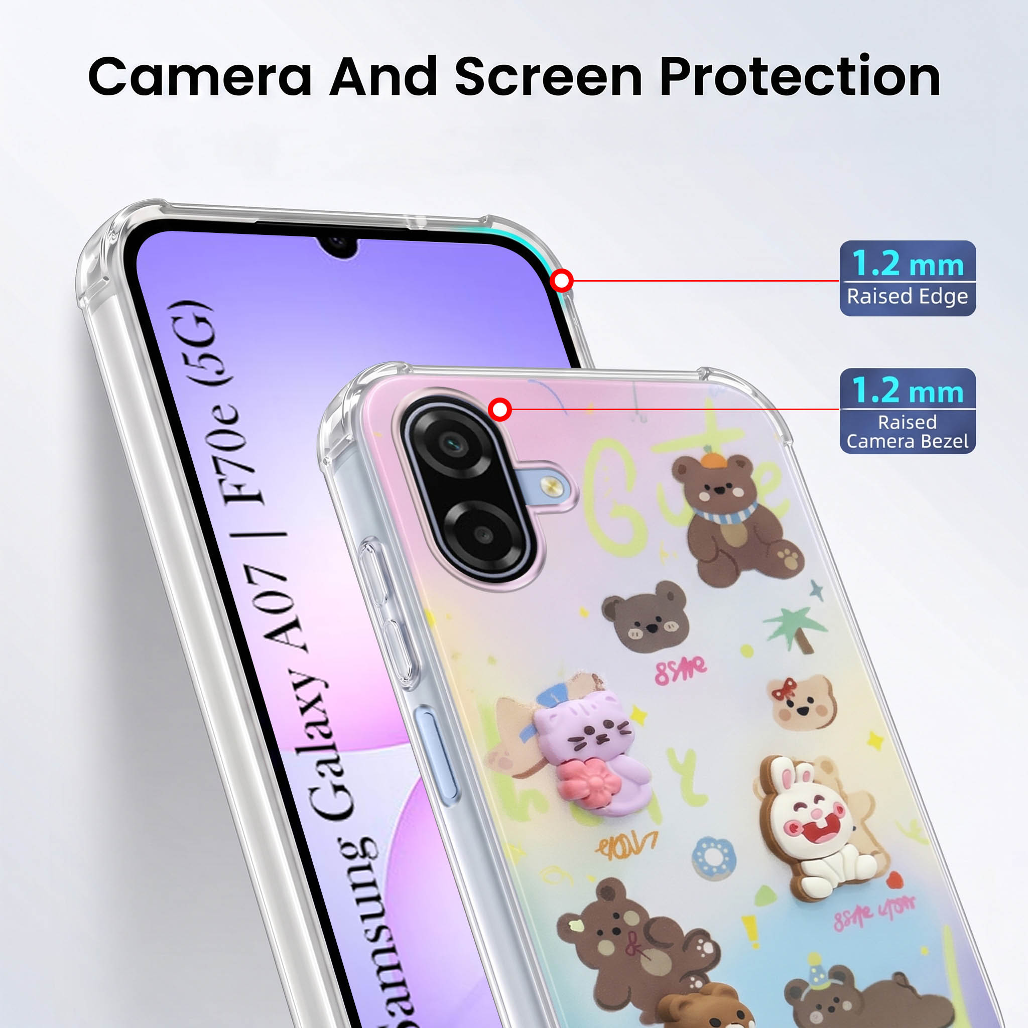 For Samsung Galaxy A07 5G | F70e 5G Back Cover Case (3D Cute Cartoons | Hard Back Side Soft | Matte Premium Finish | HD Printing)