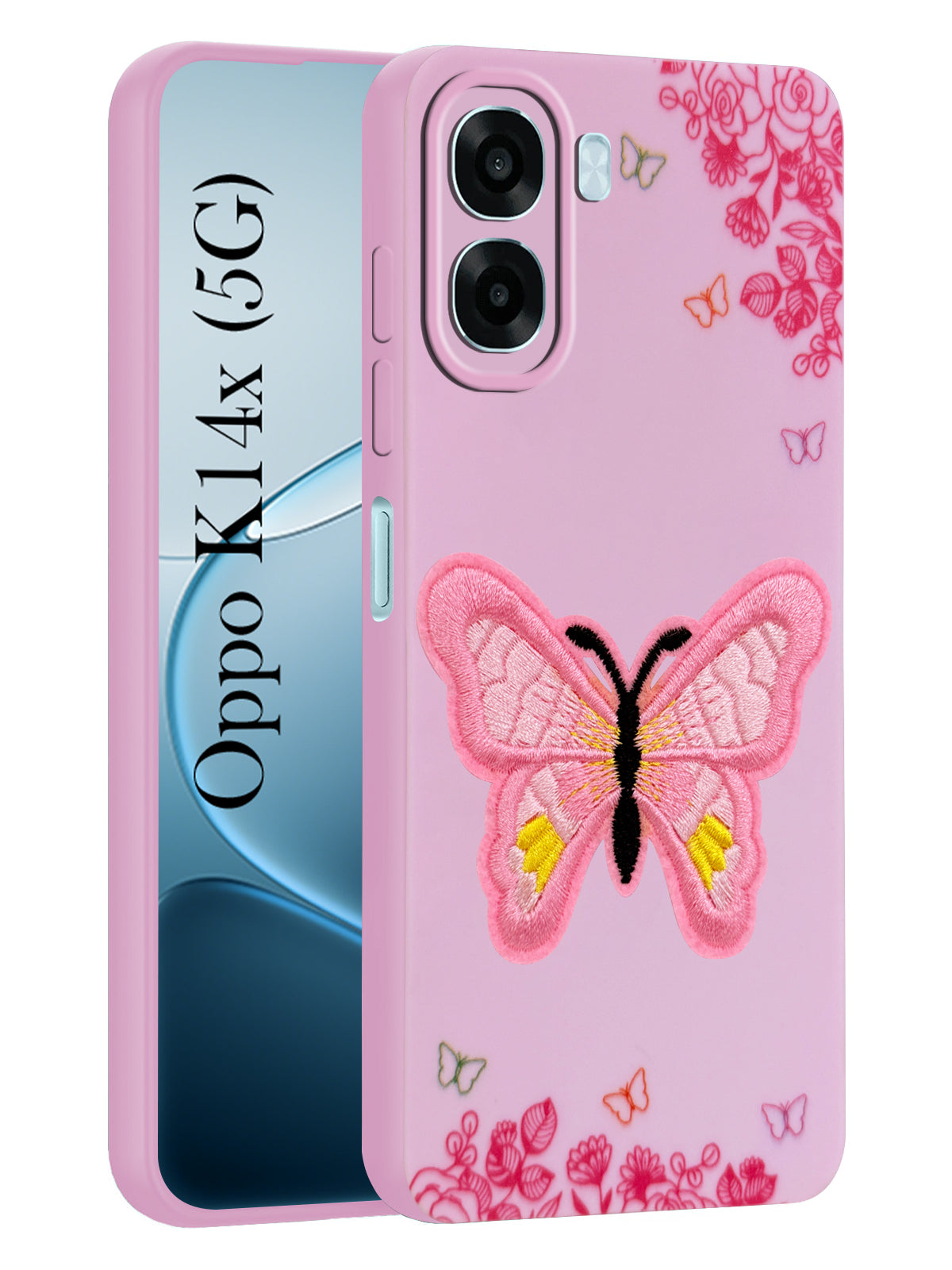 For Oppo K14x 5G Back Cover Case (Soft Butterfly Embroidery | Women Teen Girls | Camera Protection| Matte Silicone)