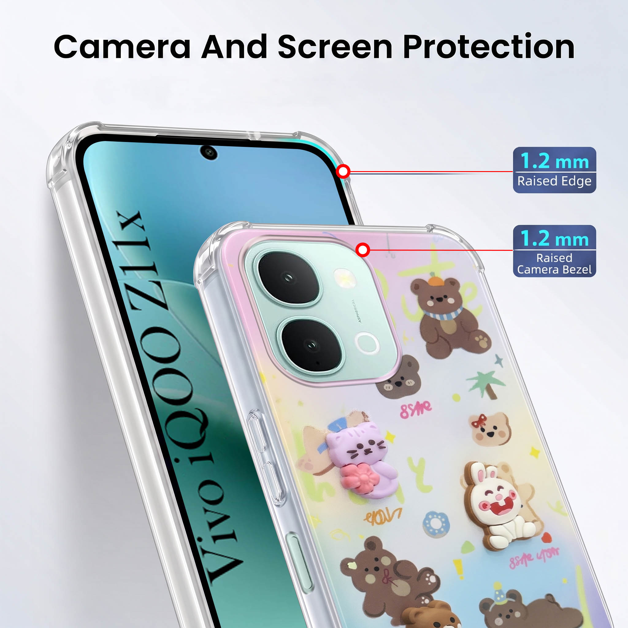 For Vivo iQOO Z11x 5G Back Cover Case (3D Cute Cartoons | Hard Back Side Soft | Matte Premium Finish | HD Printing)