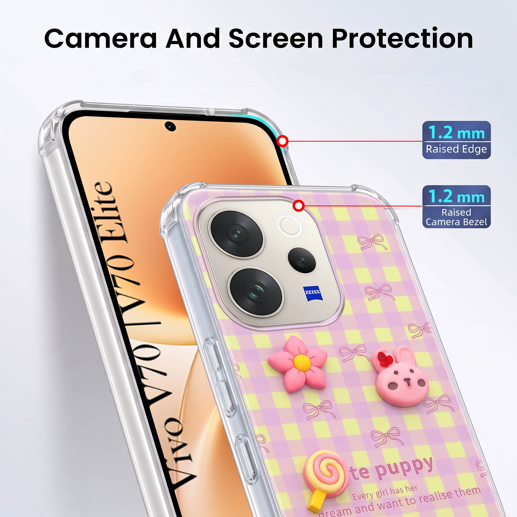 For Vivo V70 | Vivo V70 Elite 5G Back Cover Case (3D Cute Cartoons | Hard Back Side Soft | Matte Premium Finish | HD Printing)