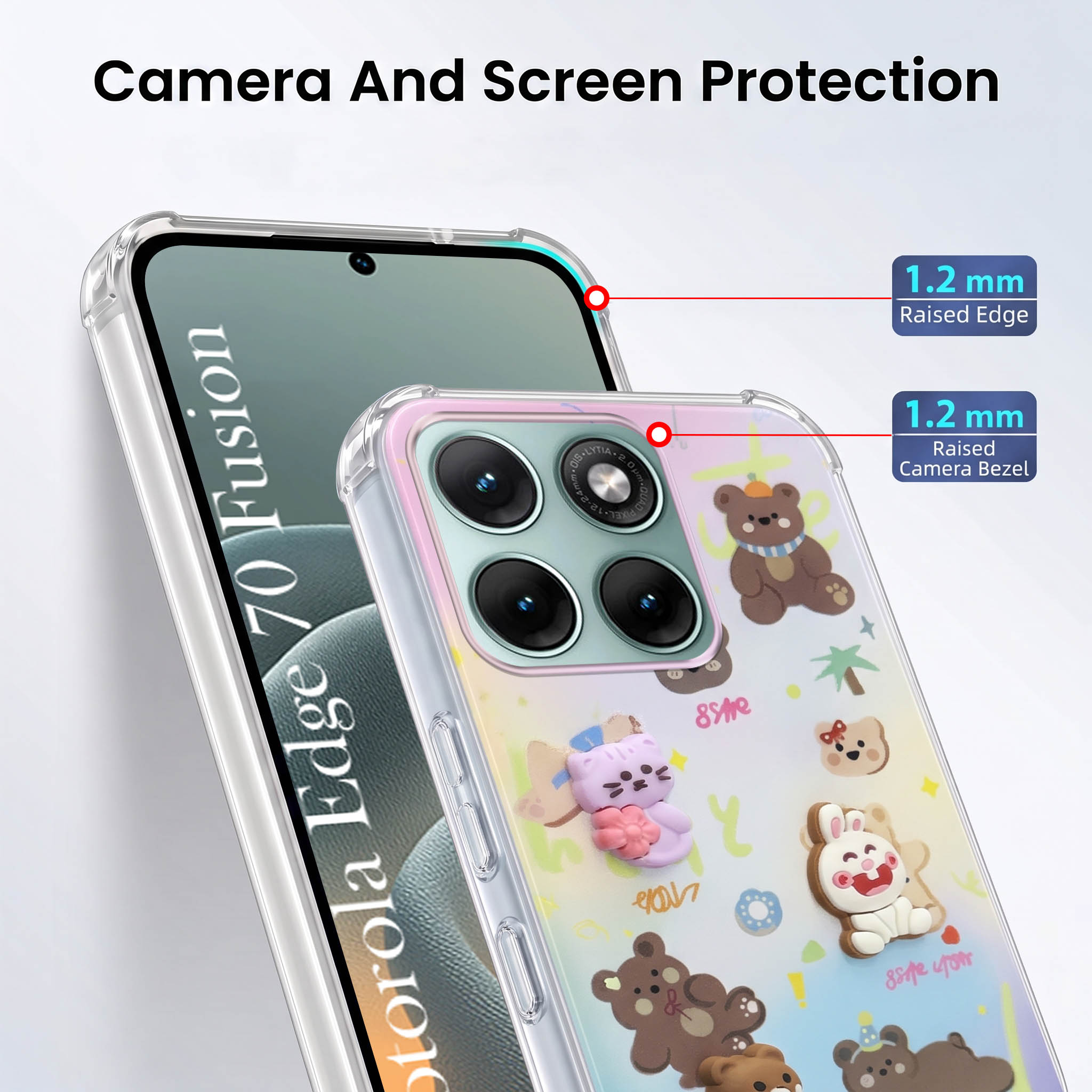 For Motorola Moto Edge 70 Fusion Back Cover Case (3D Cute Cartoons | Hard Back Side Soft | Matte Premium Finish | HD Printing)