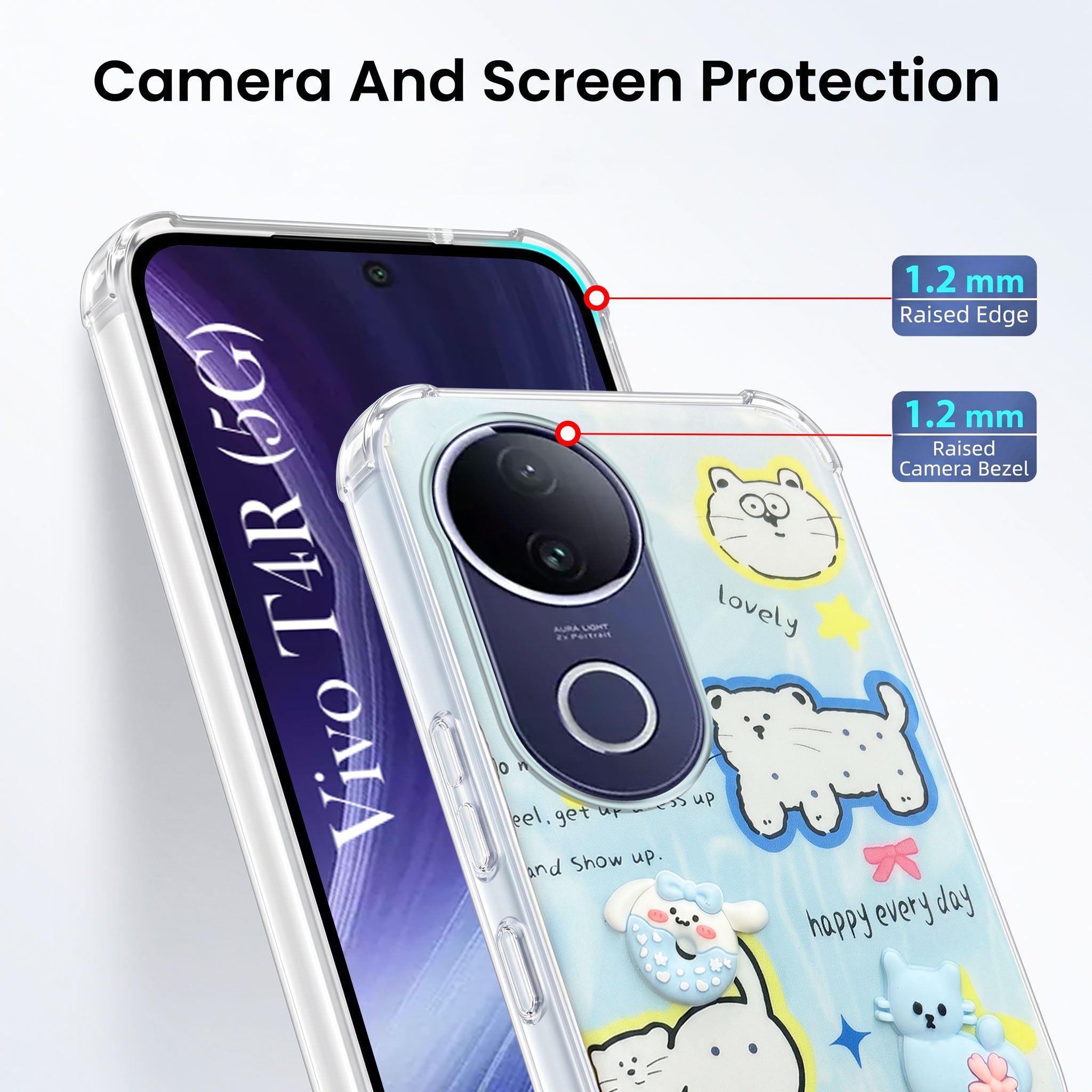 For Vivo T4R Back Cover Case (3D Cute Cartoons | Hard Back Side Soft | Matte Premium Finish | HD Printing)