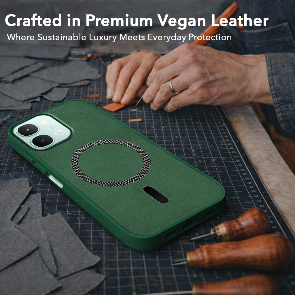 For Vivo iQOO Z11x 5G Back Cover Case Leather Finish (MagSafe Compatible Wireless Charging | Soft Touch | Camera Bump Protection)