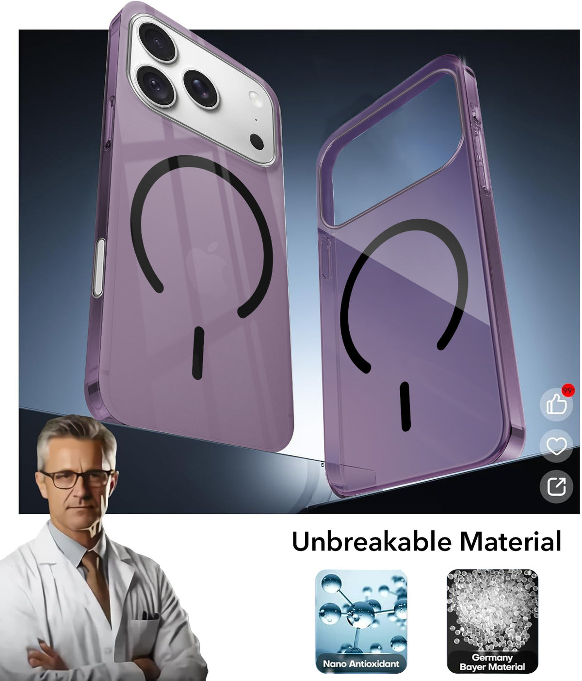 For Apple iPhone 18 Pro Back Cover Case Crystal Anti Yellow (MagSafe Wireless Charging Support |Camera Protection Bump)