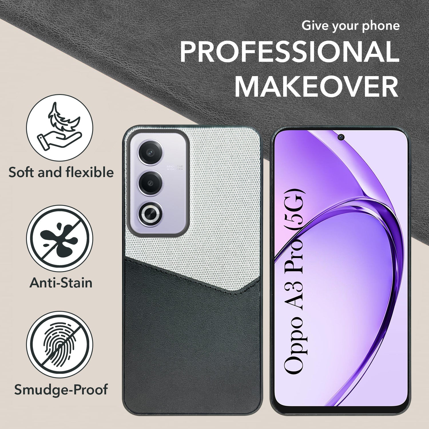 For Oppo A3 Pro 5G Back Cover Case (Dual PU Leather Stitch | Professional Minimalist | Soft and Flexible)