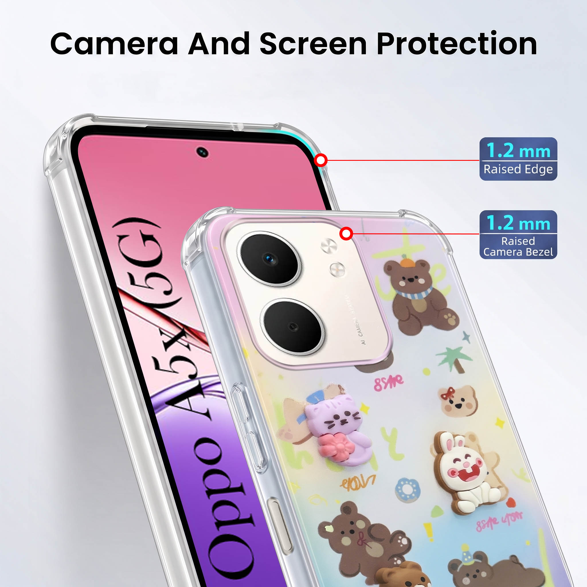 For Oppo A5X Back Cover Case (3D Cute Cartoons | Hard Back Side Soft | Matte Premium Finish | HD Printing)