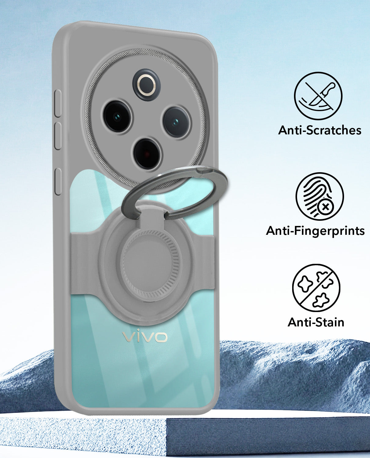 For Vivo T4 Back Cover Case with stand (Built-in Ring Holder Kickstand | Lifetime Anti Yellow | Camera Protection)