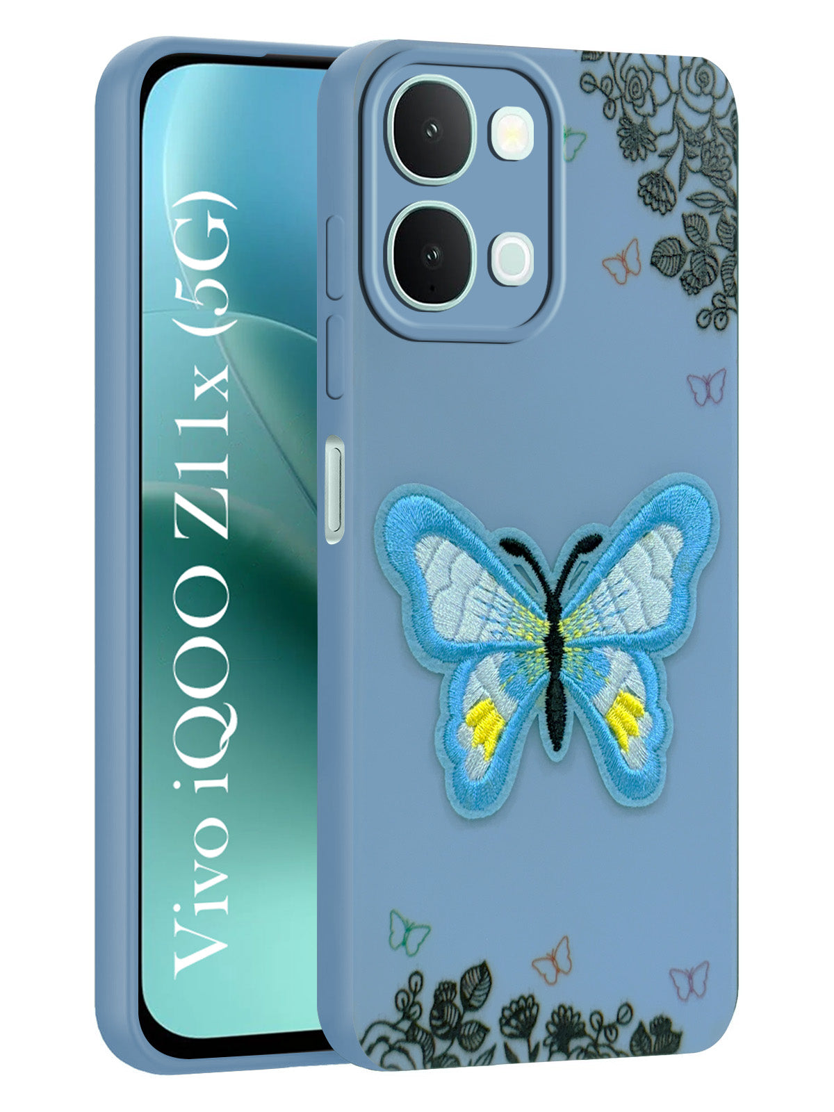 For Vivo iQOO Z11x 5G Back Cover Case (Soft Butterfly Embroidery | Women Teen Girls | Camera Protection| Matte Silicone)