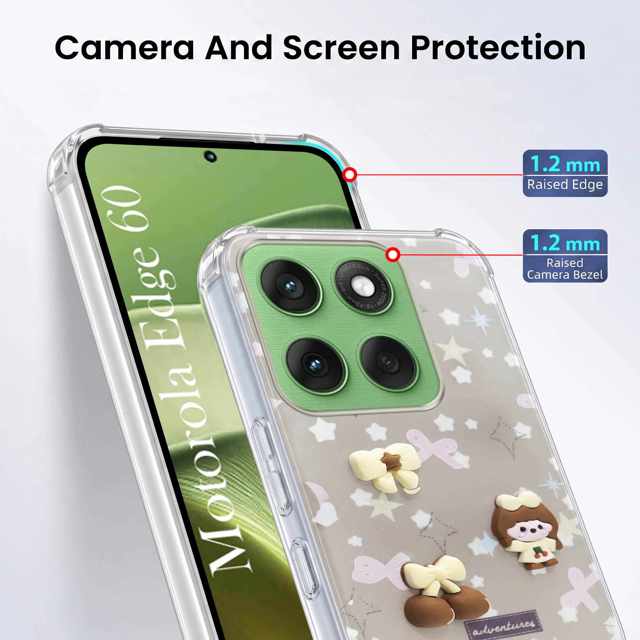 For Motorola Moto Edge 60 Back Cover Case (3D Cute Cartoons | Hard Back Side Soft | Matte Premium Finish | HD Printing)
