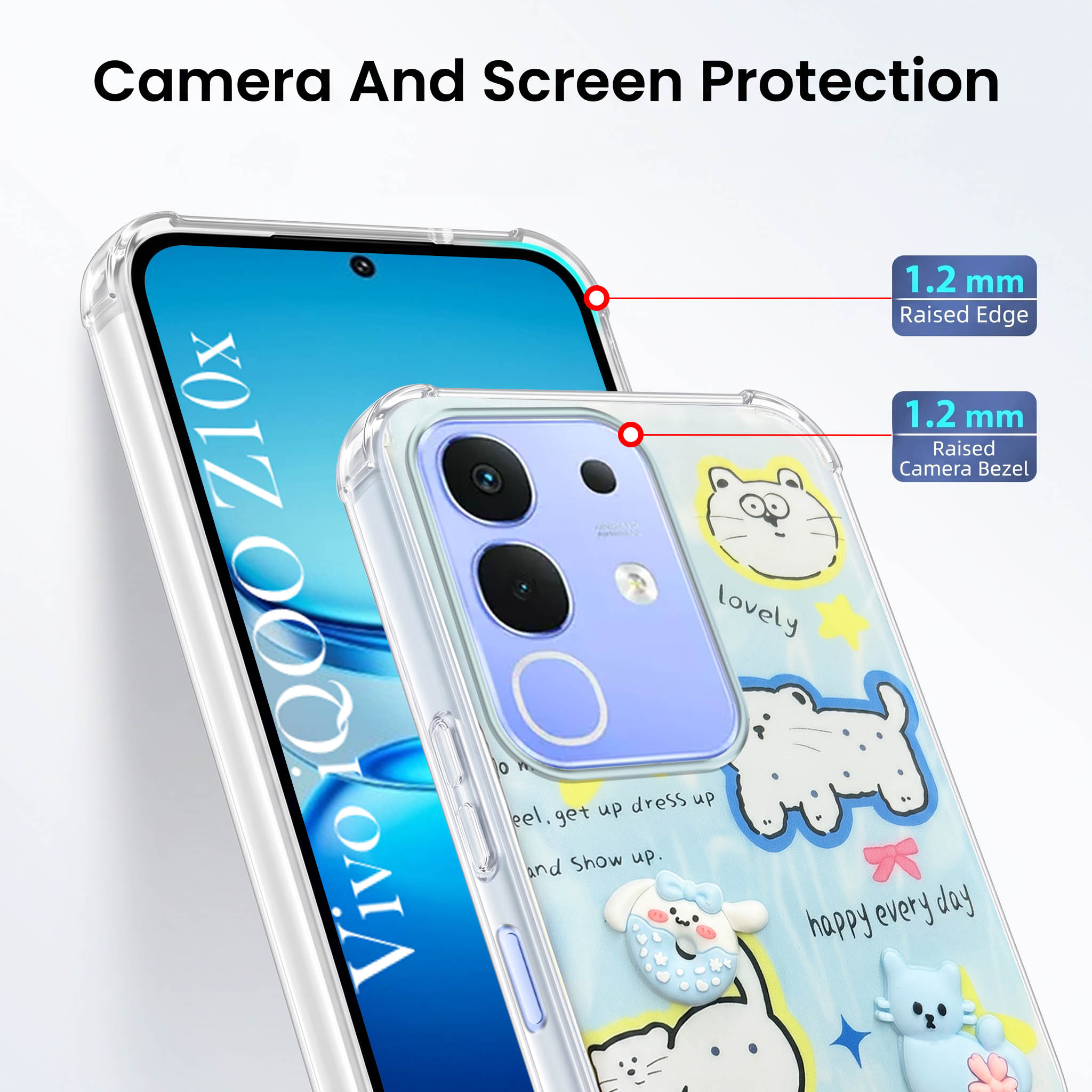 For Vivo iQOO Z10x Back Cover Case (3D Cute Cartoons | Hard Back Side Soft | Matte Premium Finish | HD Printing)