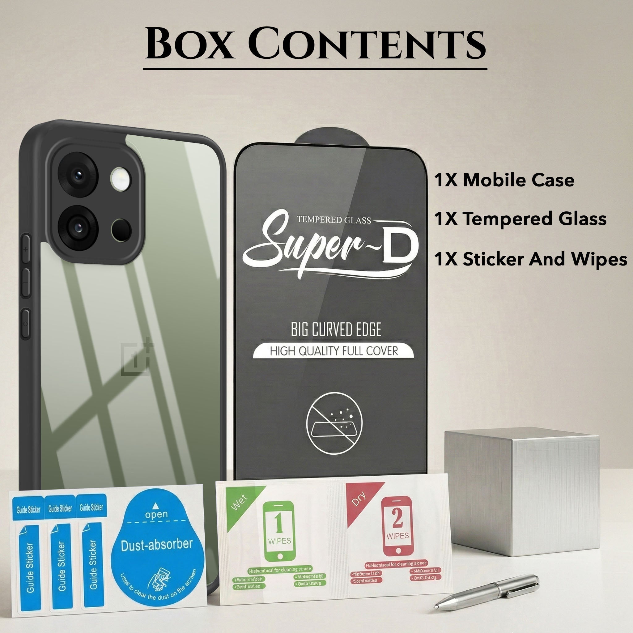 For OnePlus 13S Combo with Back Cover and 9H Tempered Glass (Lifetime Anti-Yellow | Crystal Clear Shockproof | Oleophobic Coating Screen Glass)