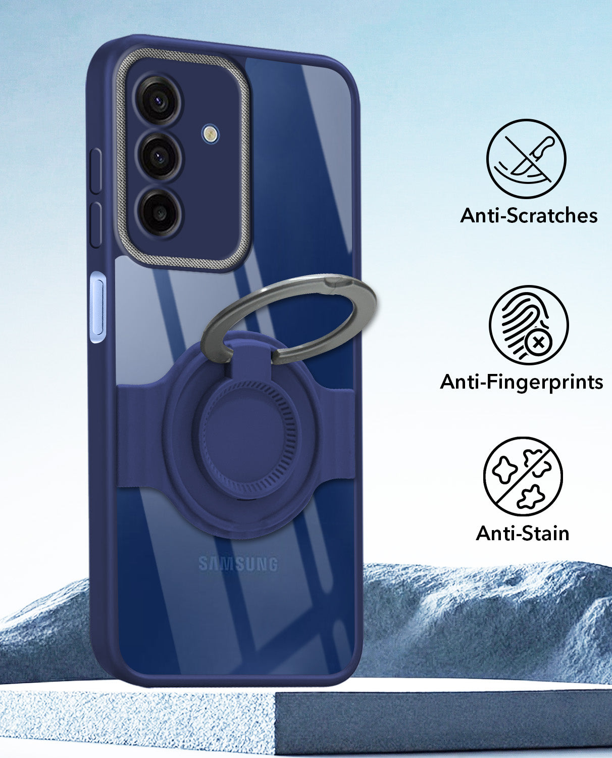For Samsung Galaxy A17 | Samsung F17 | Samsung M17 5G Back Cover Case with stand (Built-in Ring Holder Kickstand | Lifetime Anti Yellow | Camera Protection)