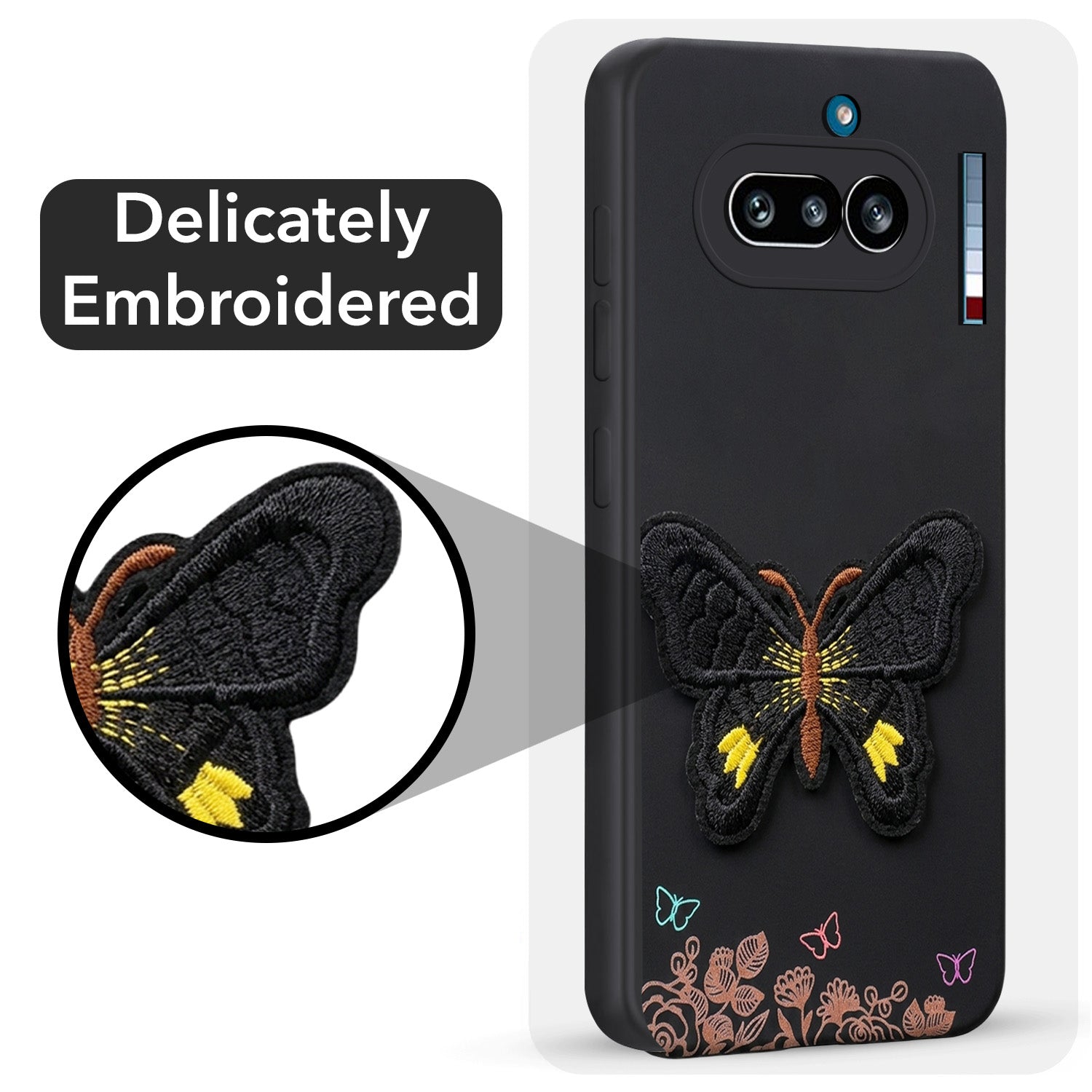 For Nothing Phone 4A 5G Back Cover Case (Soft Butterfly Embroidery | Women Teen Girls | Camera Protection| Matte Silicone)