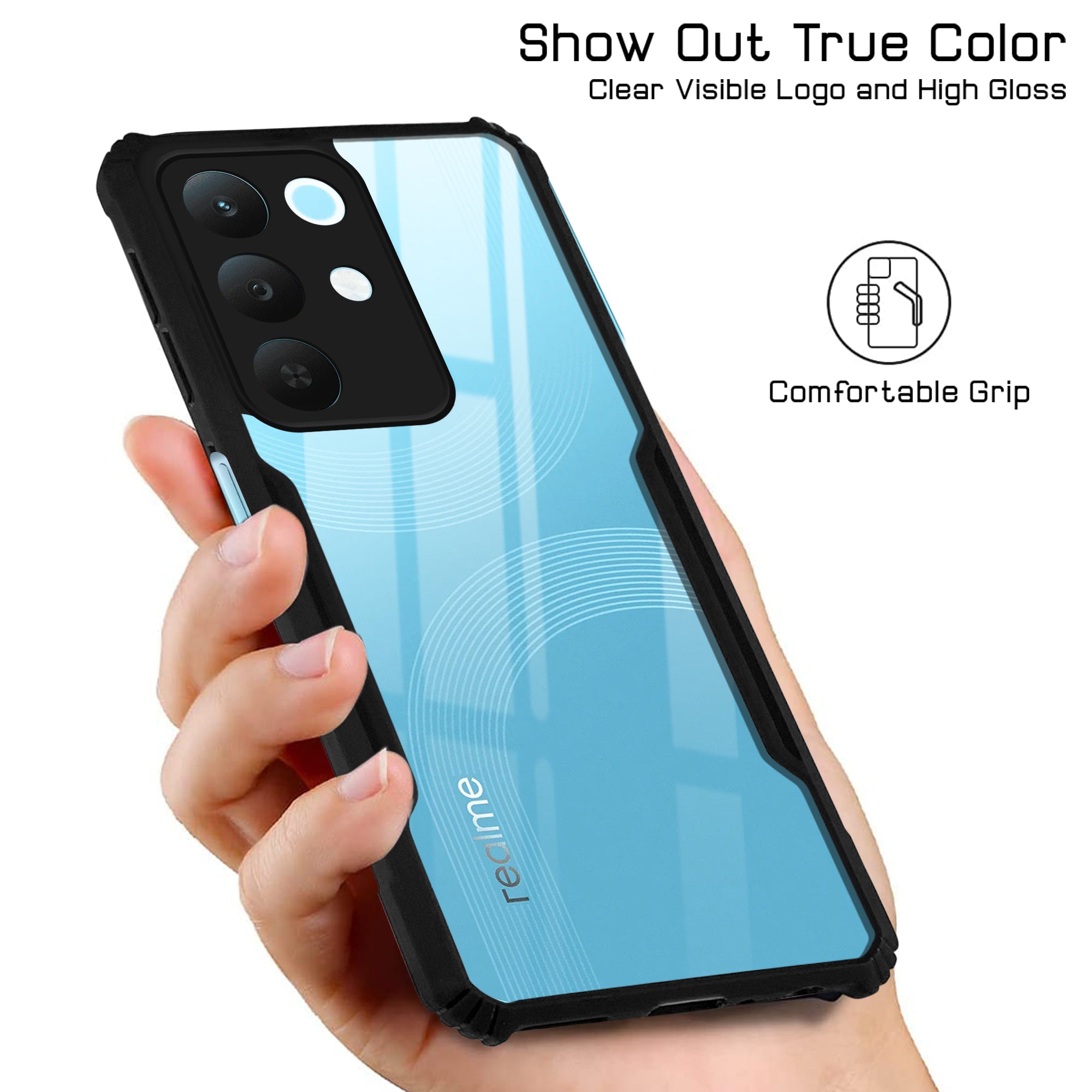 For Realme 15X Hybrid Back Cover Case (Shockproof with Polycarbonate Clear Panel | Professional Black)