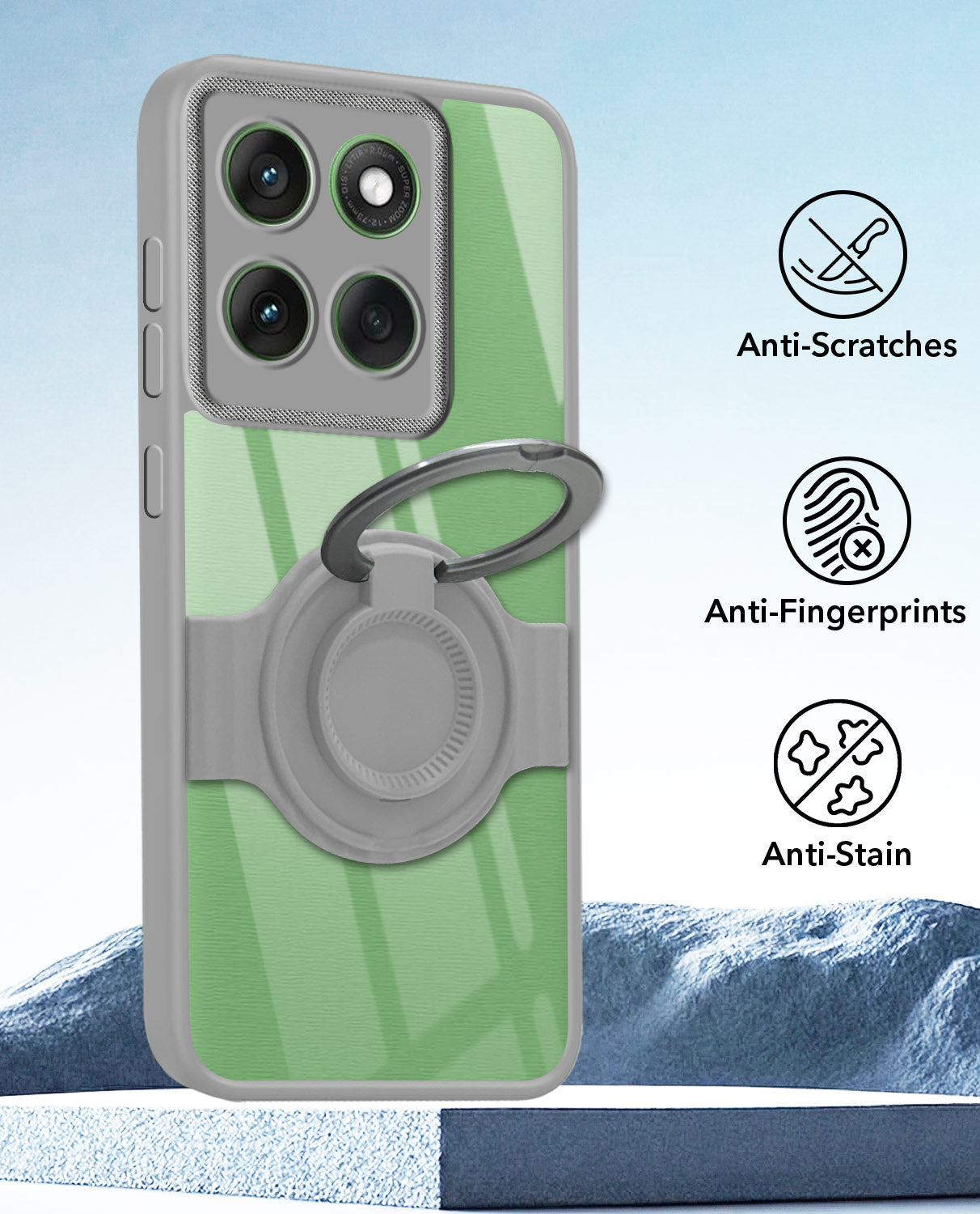 For Motorola Moto Edge 60 Back Cover Case with stand (Built-in Ring Holder Kickstand | Lifetime Anti Yellow | Camera Protection)