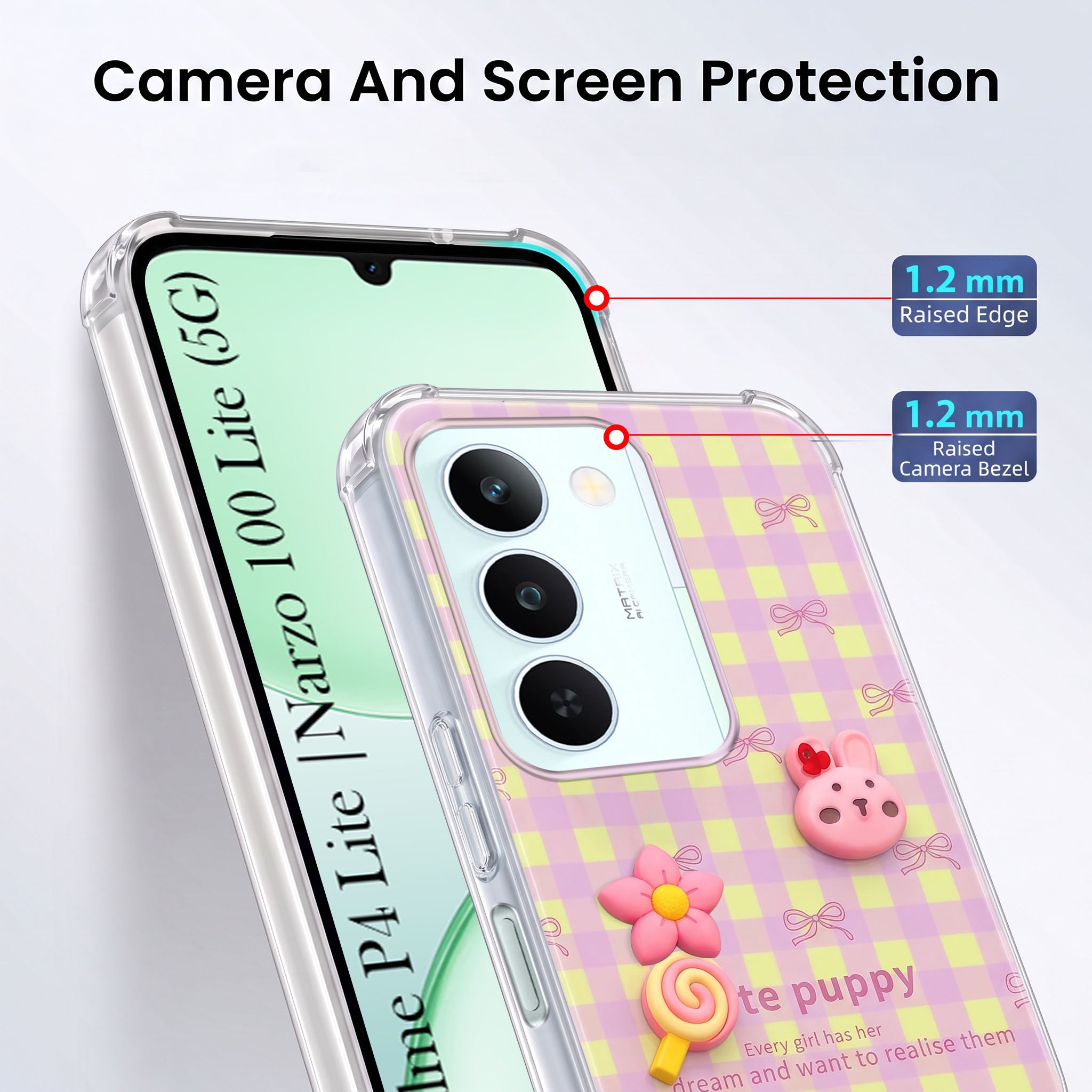 For Realme P4 Lite 5G | Realme Narzo 100 Lite 5G Back Cover Case (3D Cute Cartoons | Hard Back Side Soft | Matte Premium Finish | HD Printing)