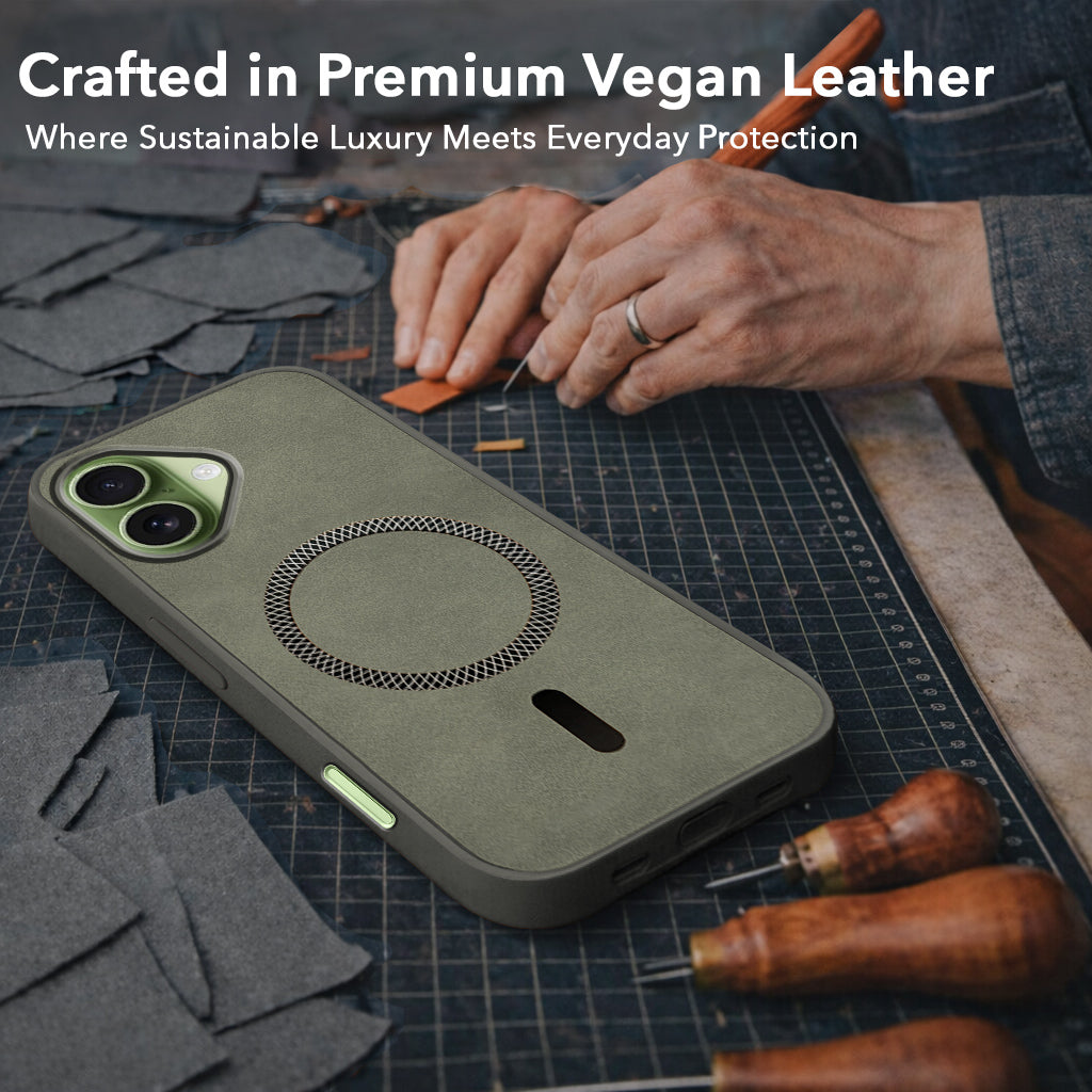 For Apple iPhone 17 Back Cover Case Leather Finish (MagSafe Compatible Wireless Charging | Soft Touch | Camera Bump Protection)