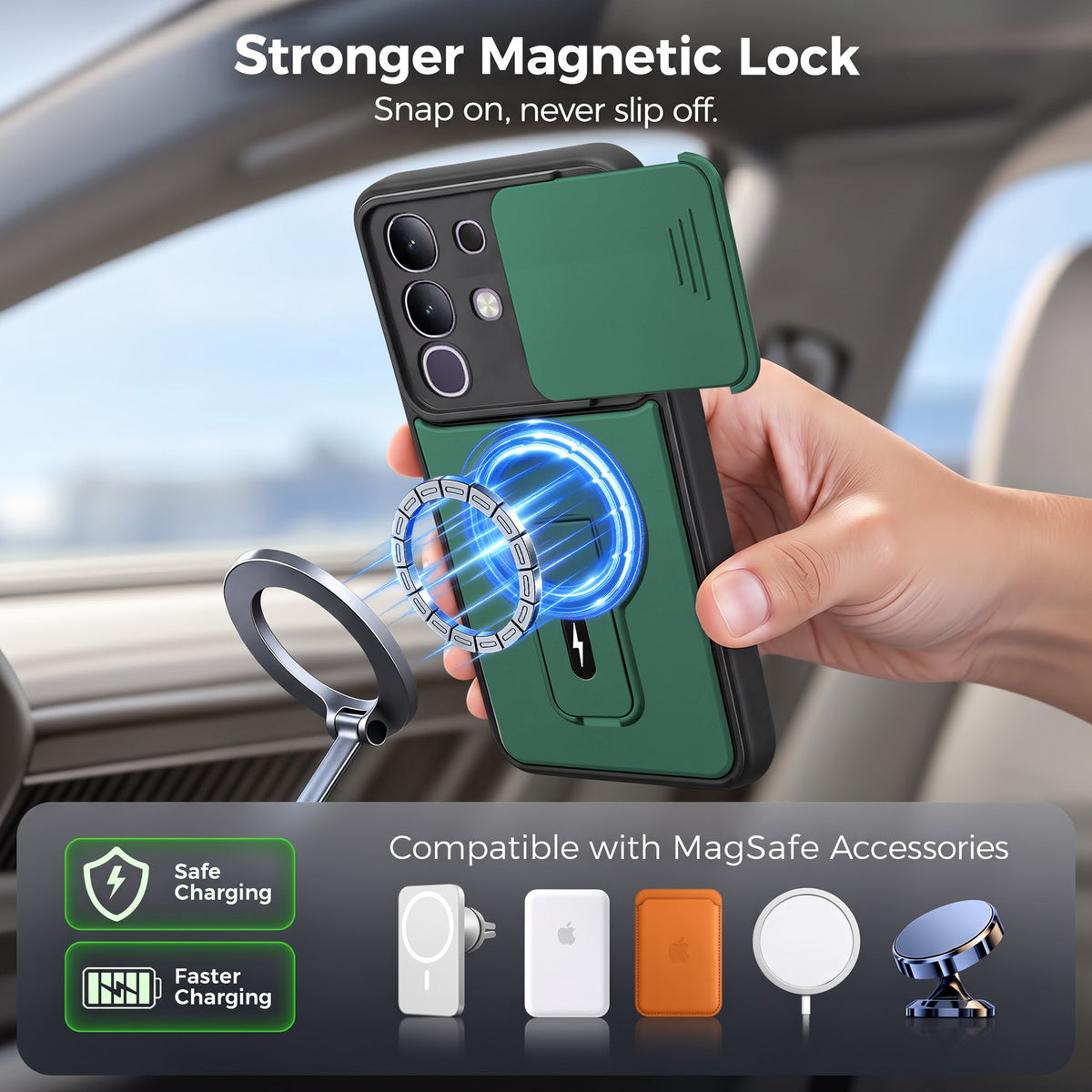 For Vivo T4x | Vivo Y31 Pro Back Case Cover Metallic (Hybrid Armor Kickstand | Sliding Shutter Camera Protection | MagSafe Compatible)