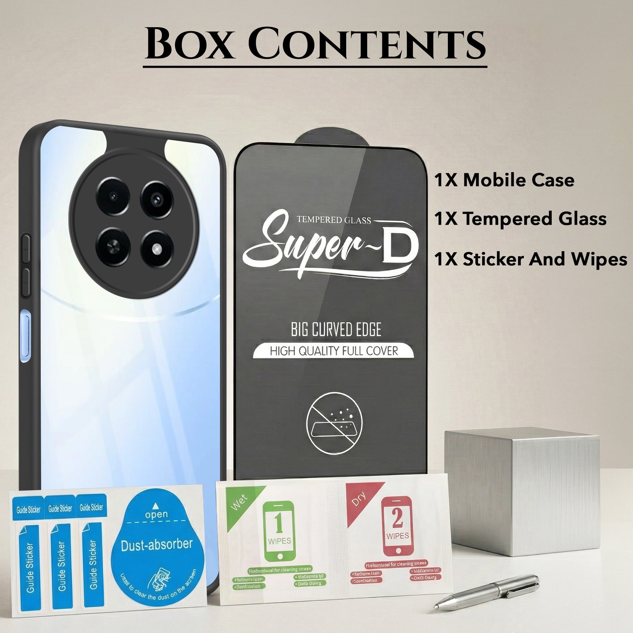 For Realme Narzo 70x 5G Combo with Back Cover and 9H Tempered Glass (Lifetime Anti-Yellow | Crystal Clear Shockproof | Oleophobic Coating Screen Glass)