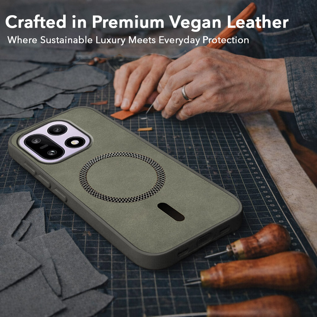 For OnePlus 15 5G Back Cover Case Leather Finish (MagSafe Compatible Wireless Charging | Soft Touch | Camera Bump Protection)