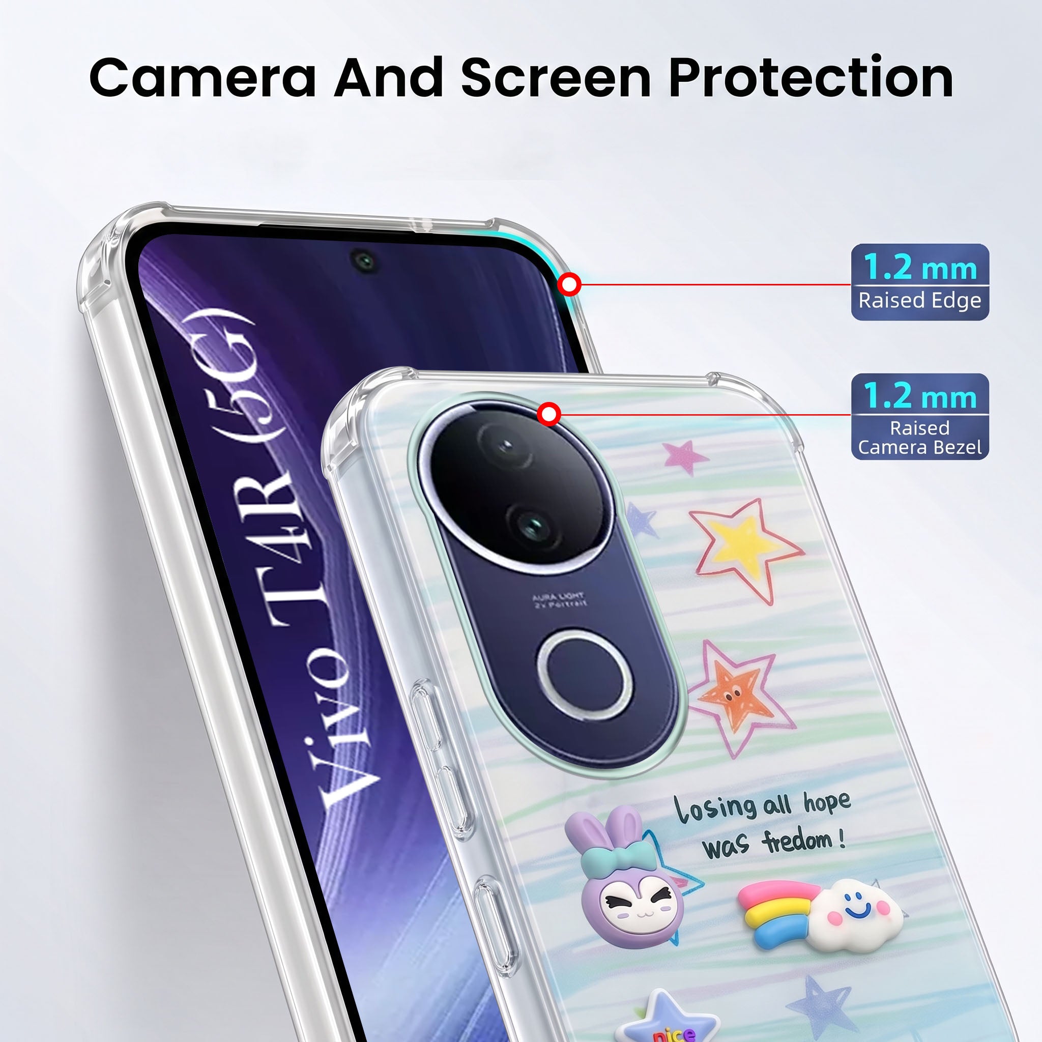 For Vivo T4R Back Cover Case (3D Cute Cartoons | Hard Back Side Soft | Matte Premium Finish | HD Printing)