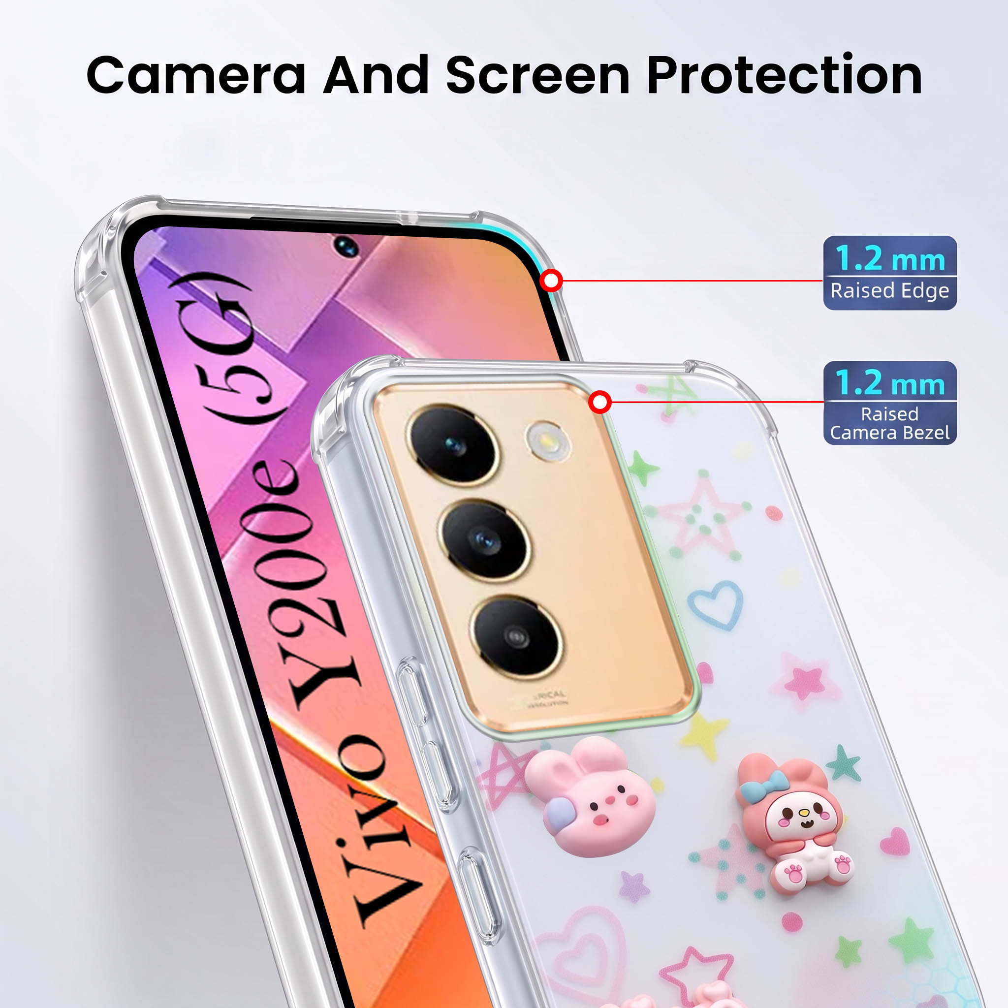 For Vivo Y200e Back Cover Case (3D Cute Cartoons | Hard Back Side Soft | Matte Premium Finish | HD Printing)
