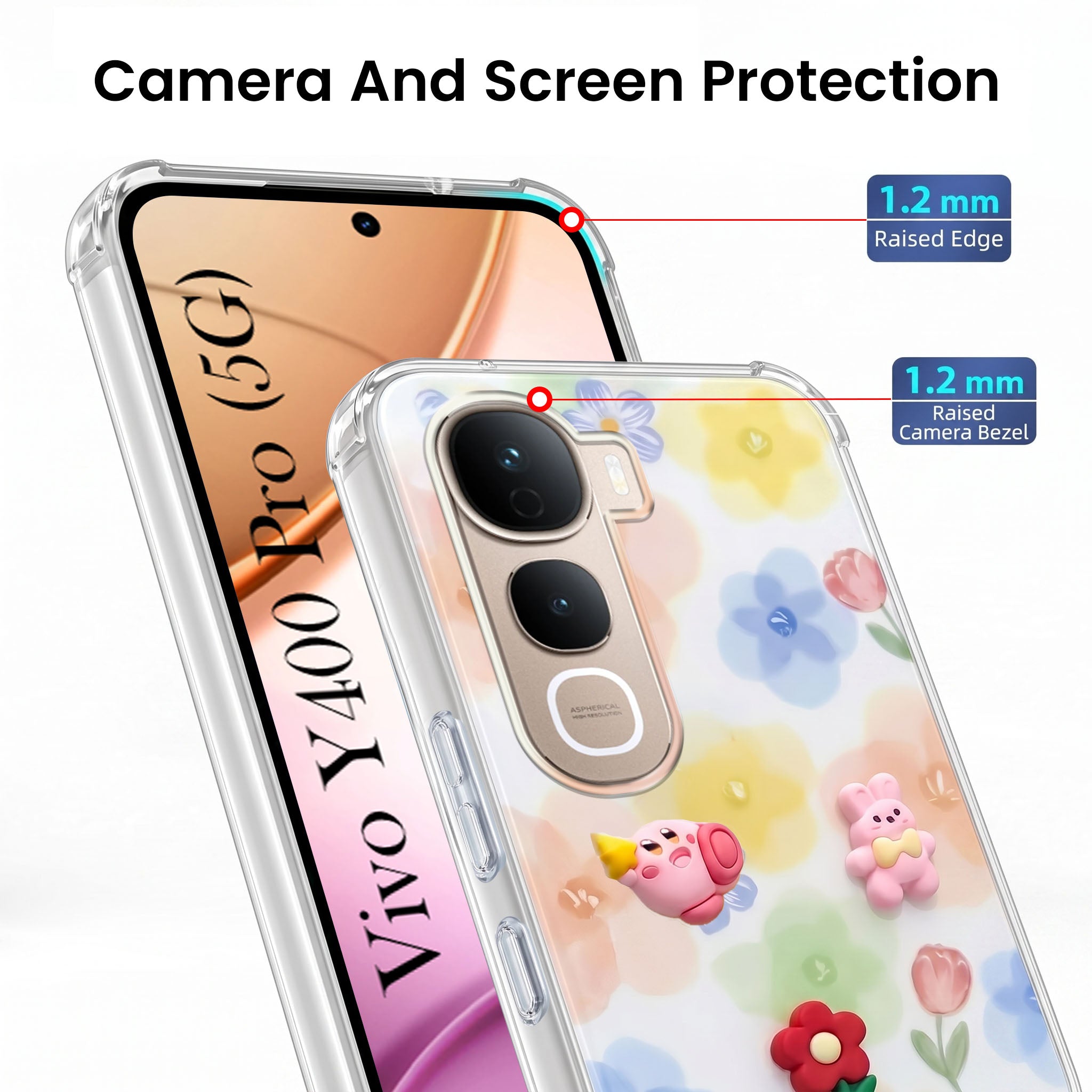 For Vivo Y400 Pro Back Cover Case (3D Cute Cartoons | Hard Back Side Soft | Matte Premium Finish | HD Printing)