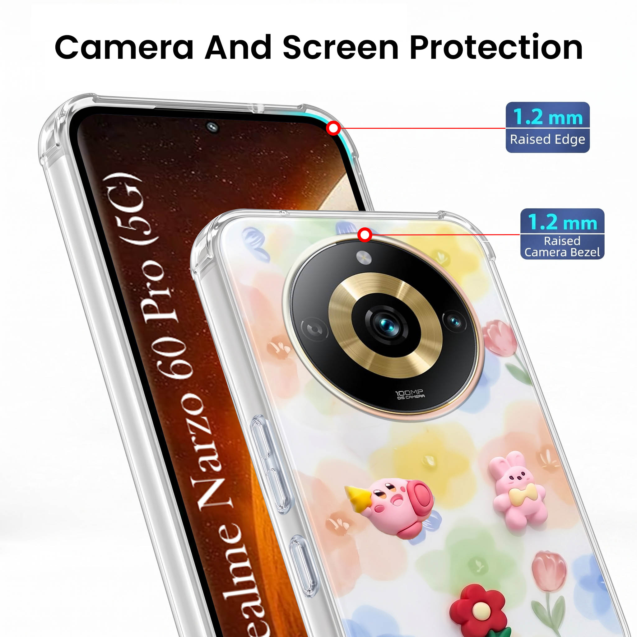 For Realme Narzo 60 Pro Back Cover Case (3D Cute Cartoons | Hard Back Side Soft | Matte Premium Finish | HD Printing)