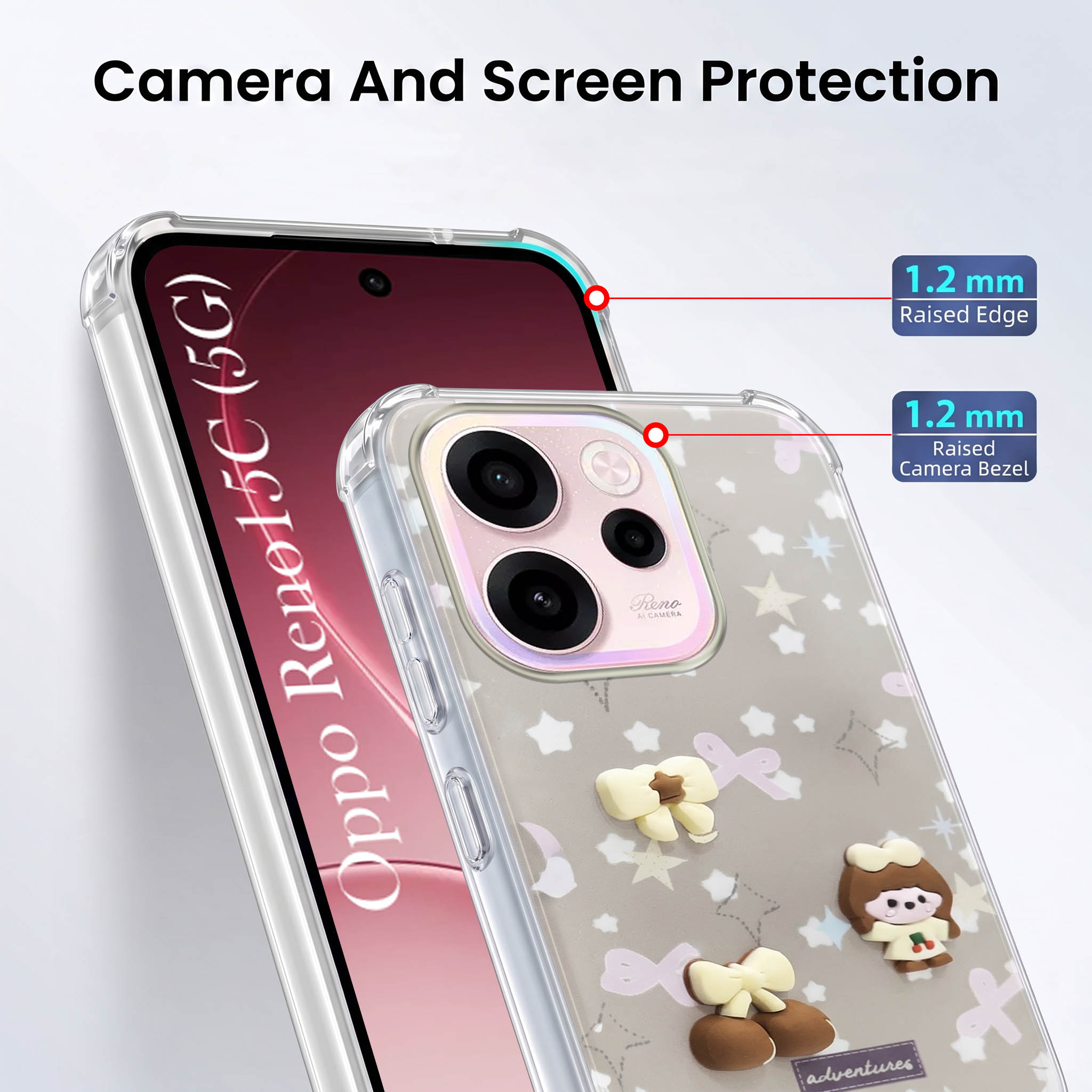 For Oppo Reno 15c Back Cover Case (3D Cute Cartoons | Hard Back Side Soft | Matte Premium Finish | HD Printing)