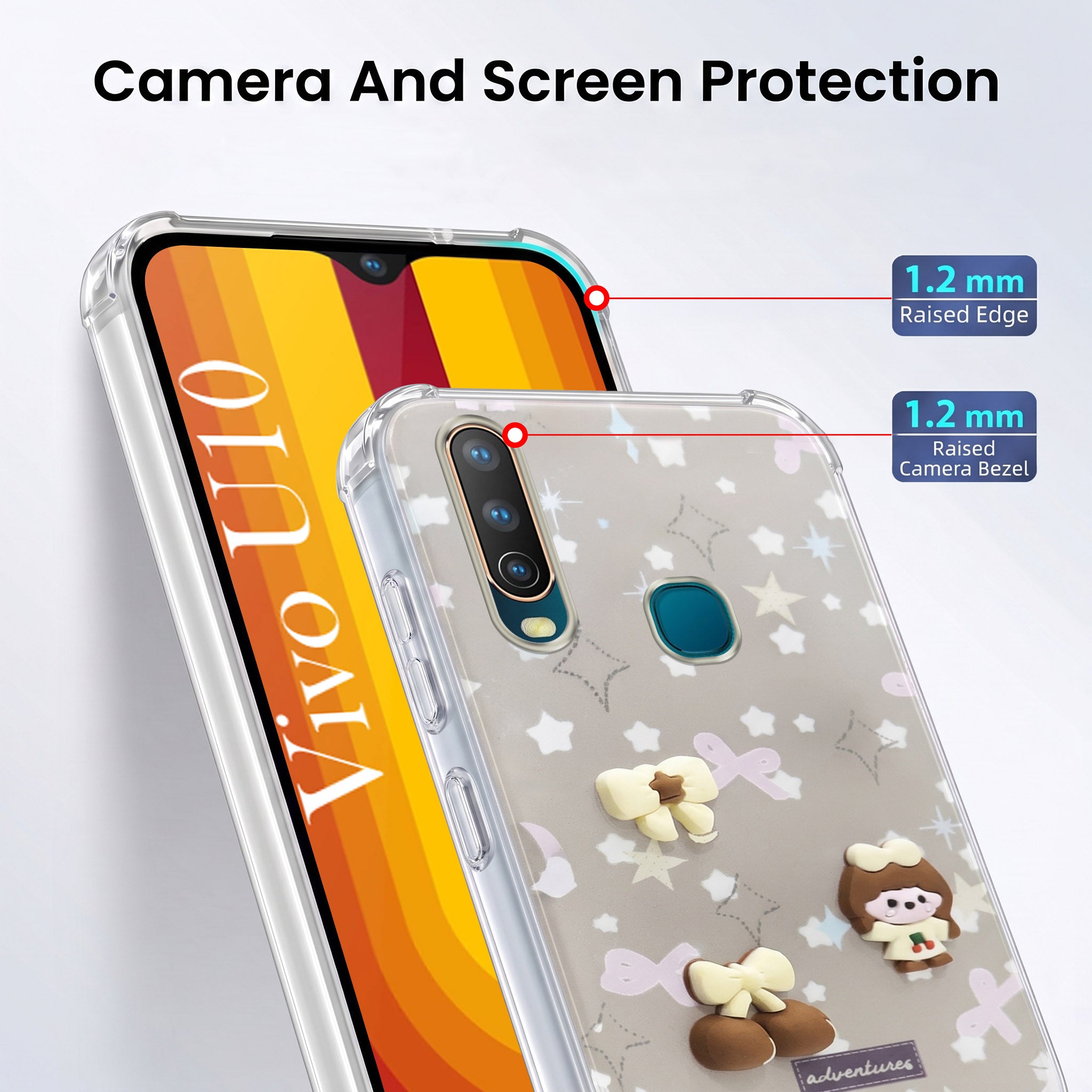 For Vivo U10 Back Cover Case (3D Cute Cartoons | Hard Back Side Soft | Matte Premium Finish | HD Printing)